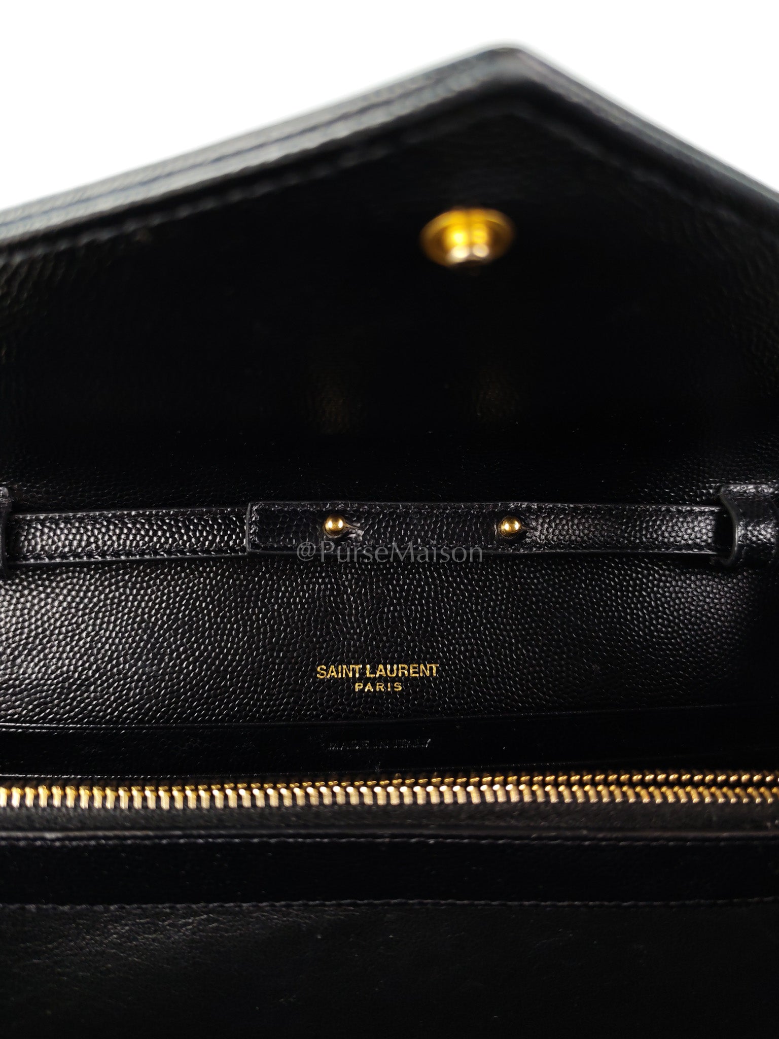Wallet on Chain in Black Chevron Matelasse Leather & Gold Hardware | Purse Maison Luxury Bags Shop