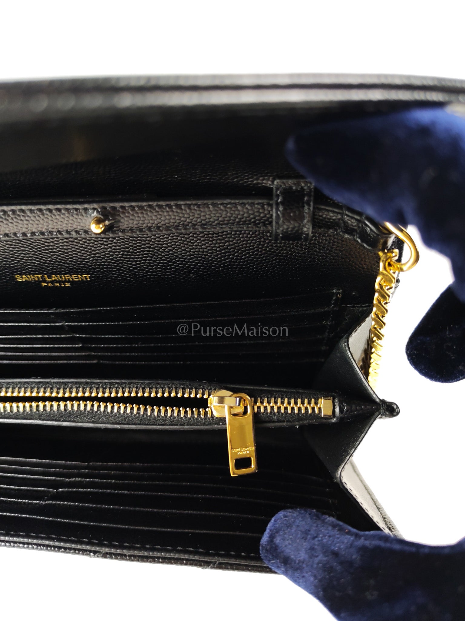 Wallet on Chain in Black Chevron Matelasse Leather & Gold Hardware | Purse Maison Luxury Bags Shop
