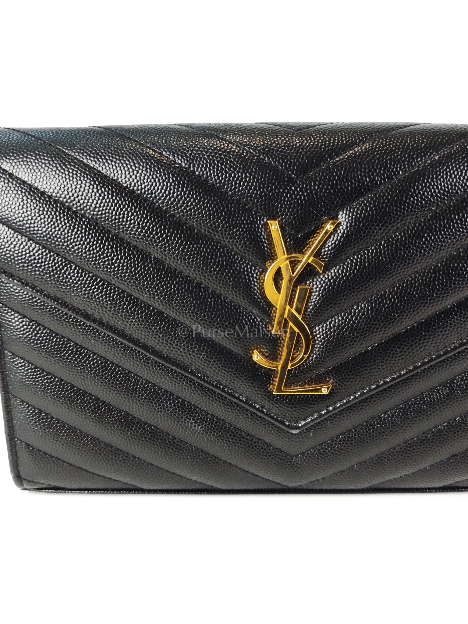 Wallet on Chain in Black Chevron Matelasse Leather & Gold Hardware | Purse Maison Luxury Bags Shop