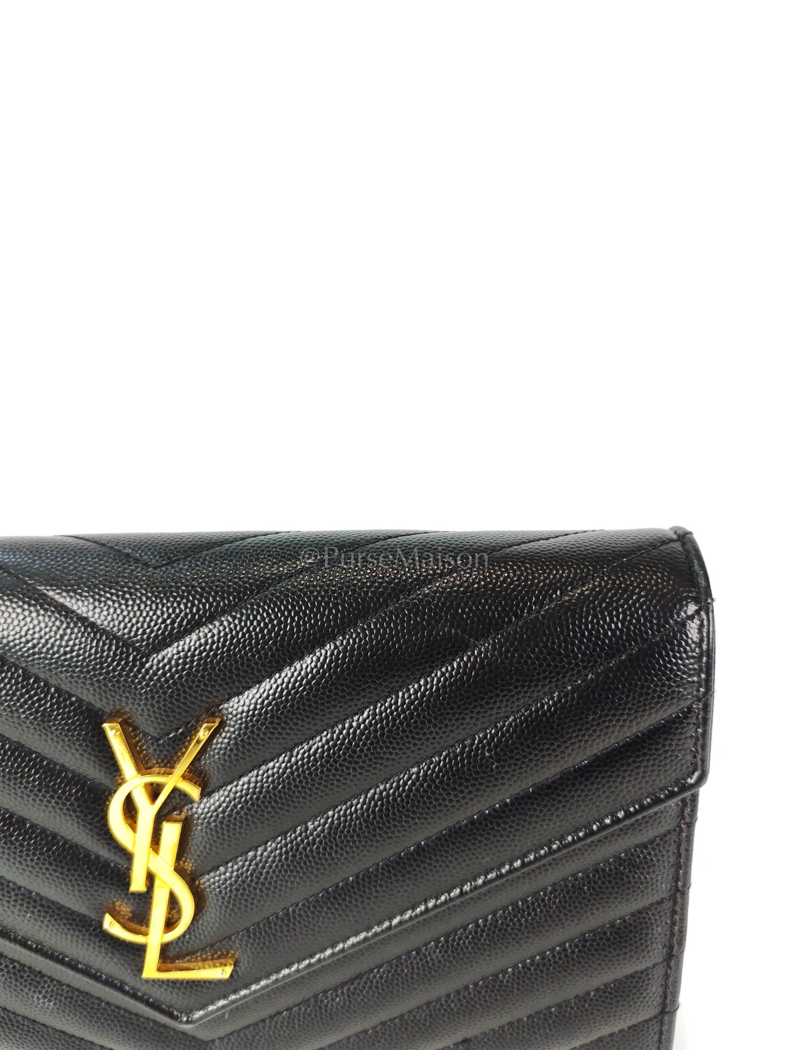 Wallet on Chain in Black Chevron Matelasse Leather & Gold Hardware | Purse Maison Luxury Bags Shop
