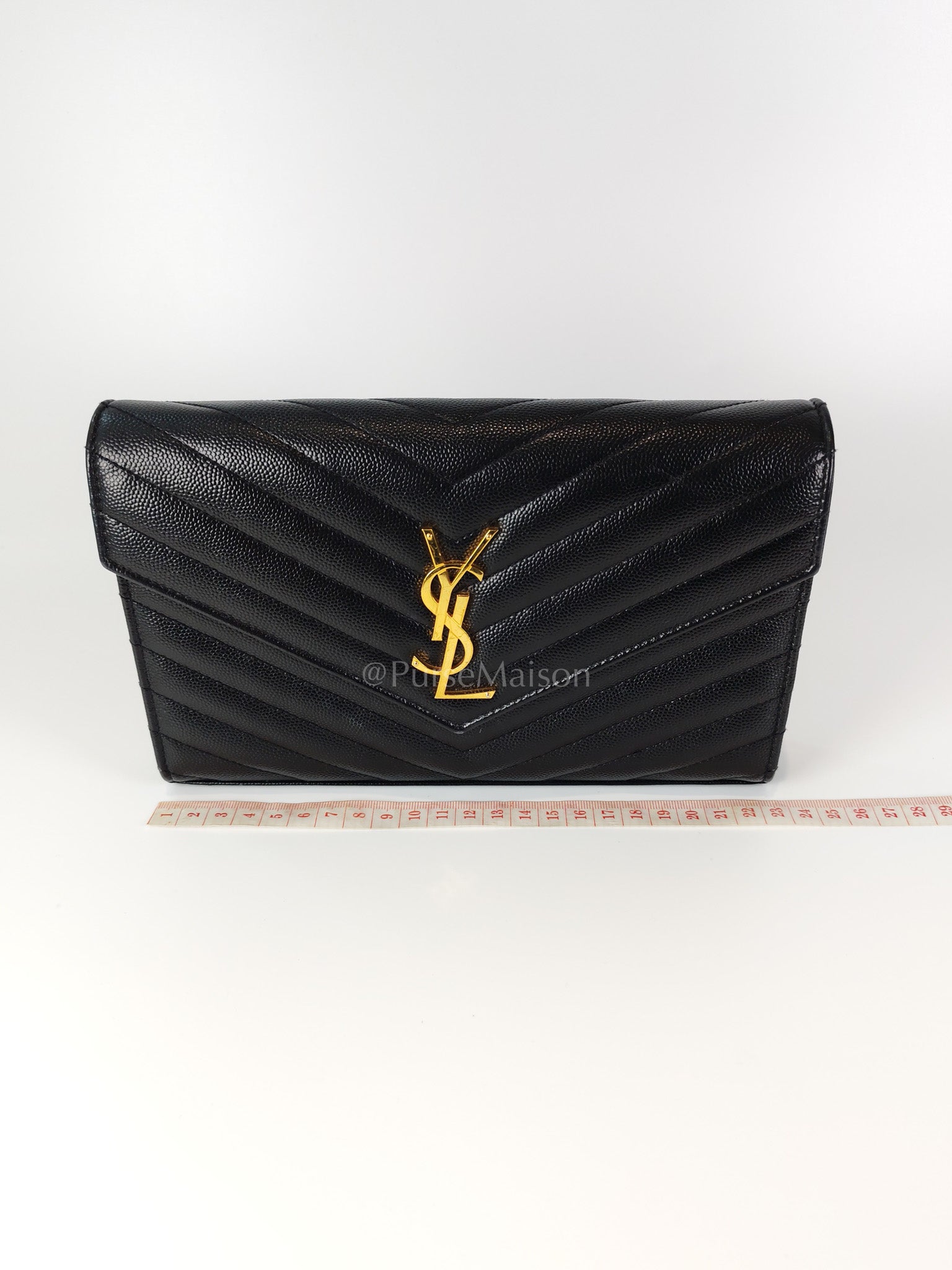 Wallet on Chain in Black Chevron Matelasse Leather & Gold Hardware | Purse Maison Luxury Bags Shop