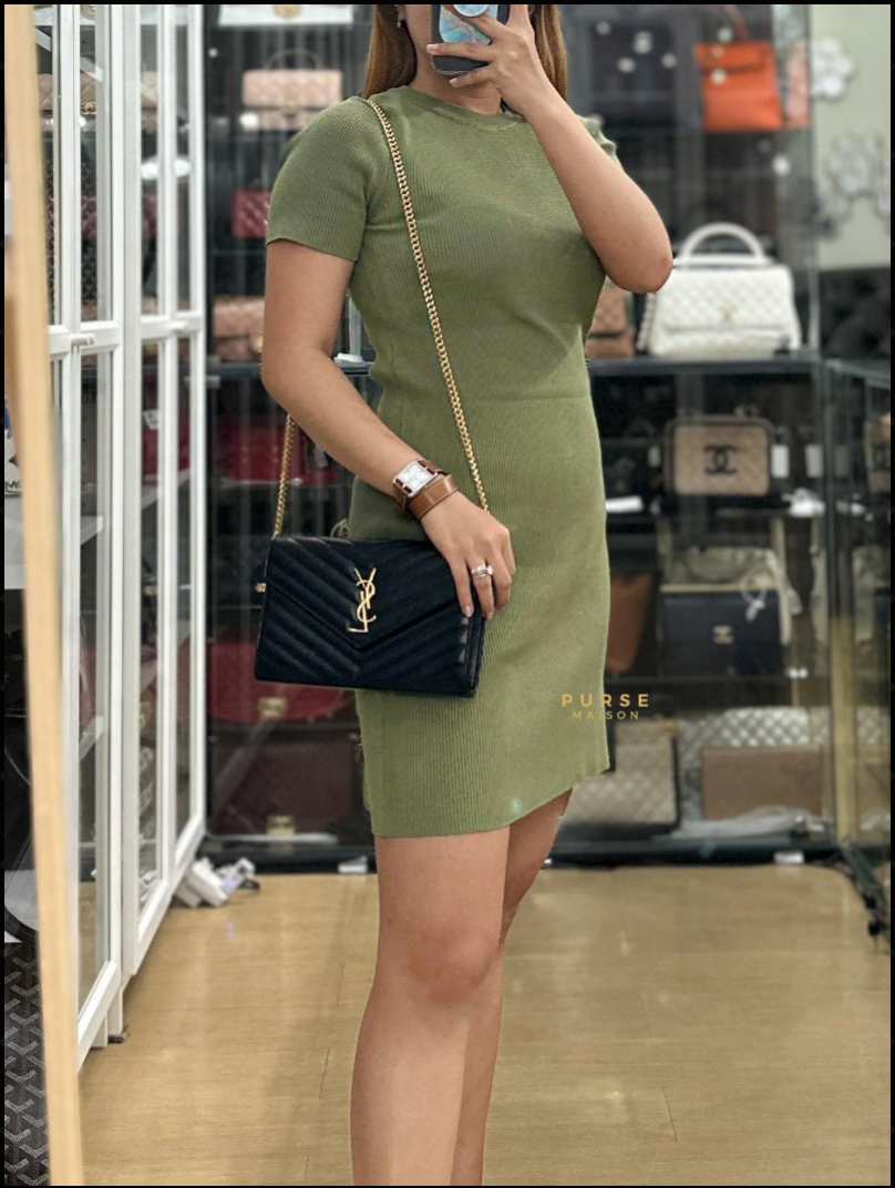 Wallet on Chain in Black Chevron Matelasse Leather & Gold Hardware | Purse Maison Luxury Bags Shop