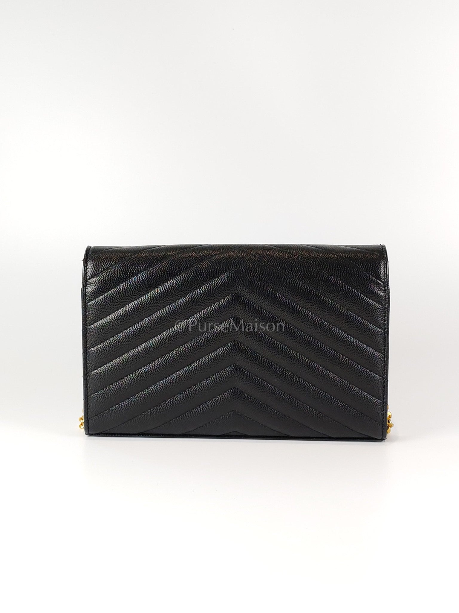 Wallet on Chain in Black Chevron Matelasse Leather & Gold Hardware | Purse Maison Luxury Bags Shop