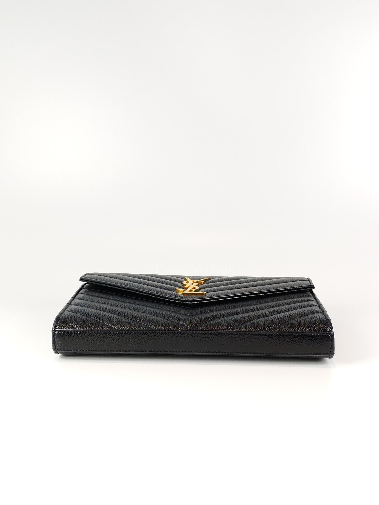 Wallet on Chain in Black Chevron Matelasse Leather & Gold Hardware | Purse Maison Luxury Bags Shop