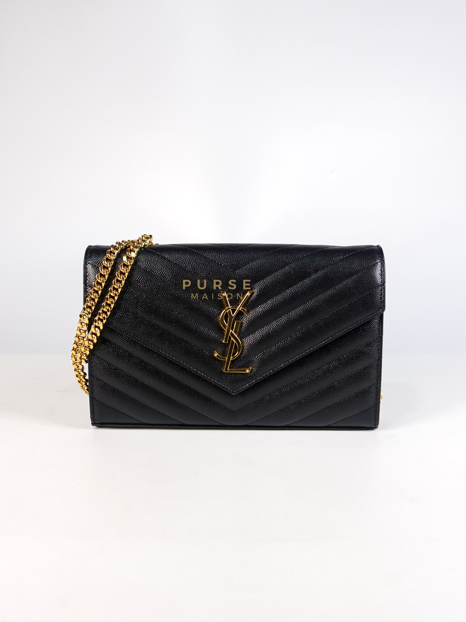 Wallet on Chain in Black Chevron Matelasse Leather & Gold Hardware | Purse Maison Luxury Bags Shop
