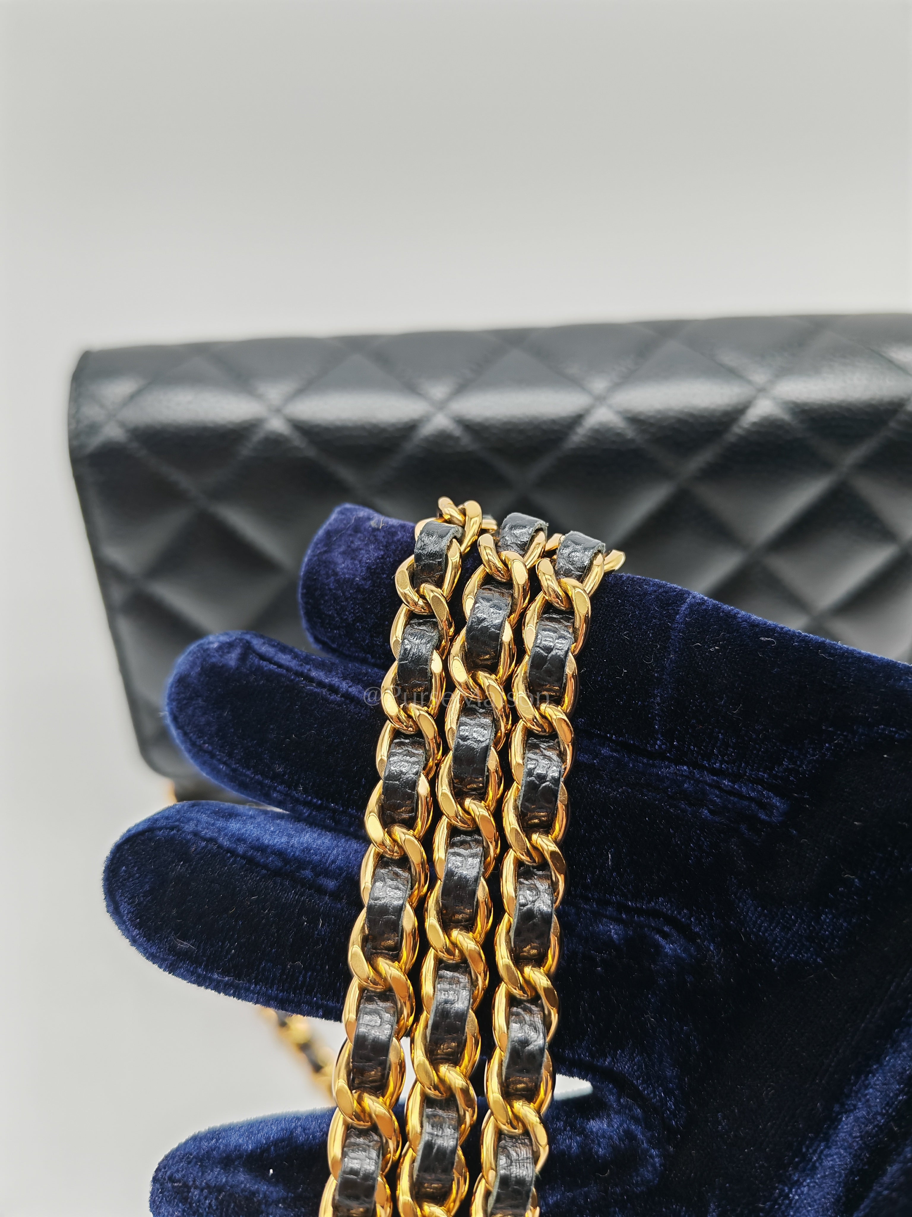 Wallet on Chain in Black Quilted Caviar Leather and Gold Hardware Microchip | Purse Maison Luxury Bags Shop