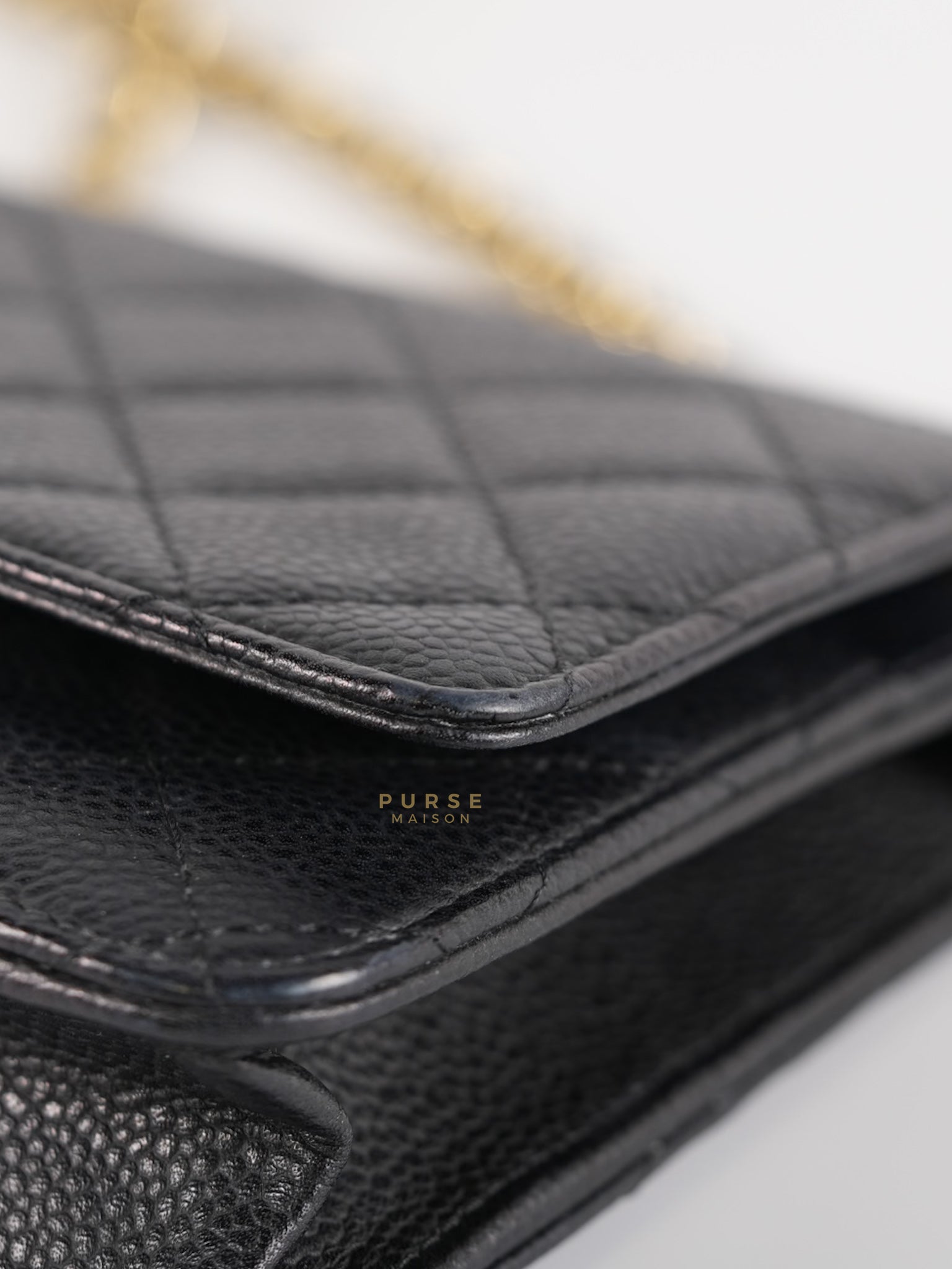 Wallet on Chain in Black Quilted Caviar Leather Gold Hardware Series 28 | Purse Maison Luxury Bags Shop