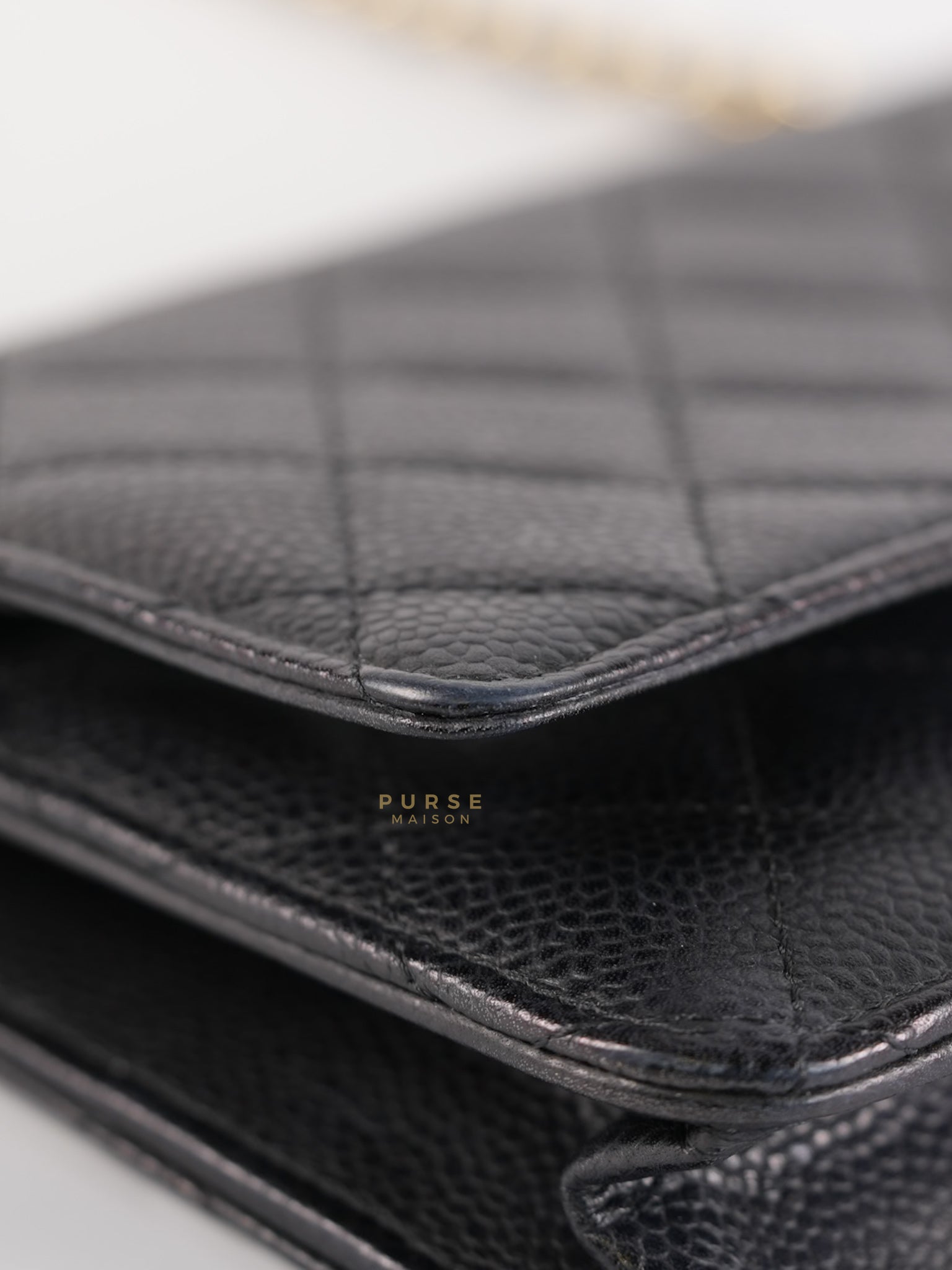 Wallet on Chain in Black Quilted Caviar Leather Gold Hardware Series 28 | Purse Maison Luxury Bags Shop