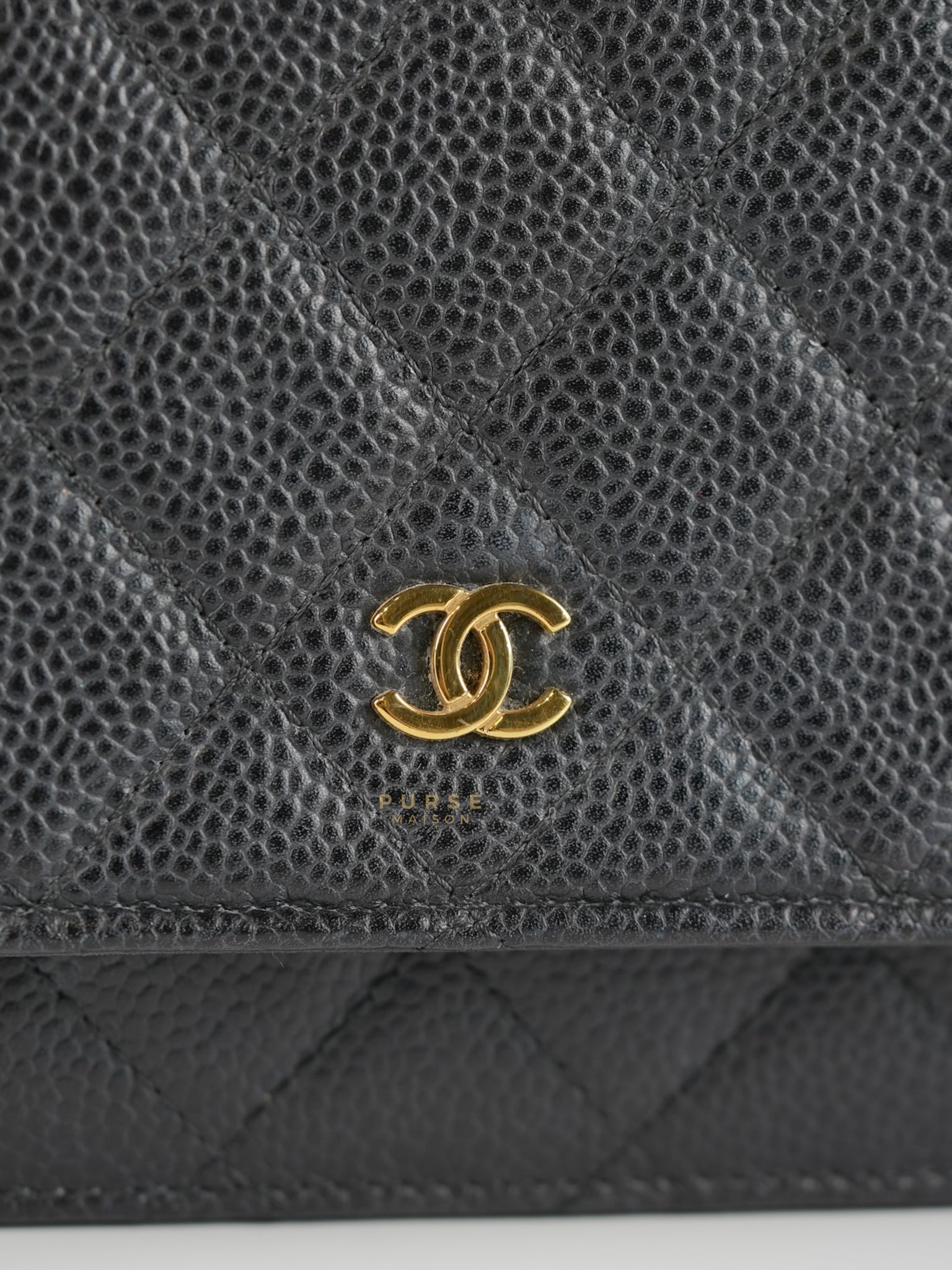 Wallet on Chain in Black Quilted Caviar Leather Gold Hardware Series 28 | Purse Maison Luxury Bags Shop