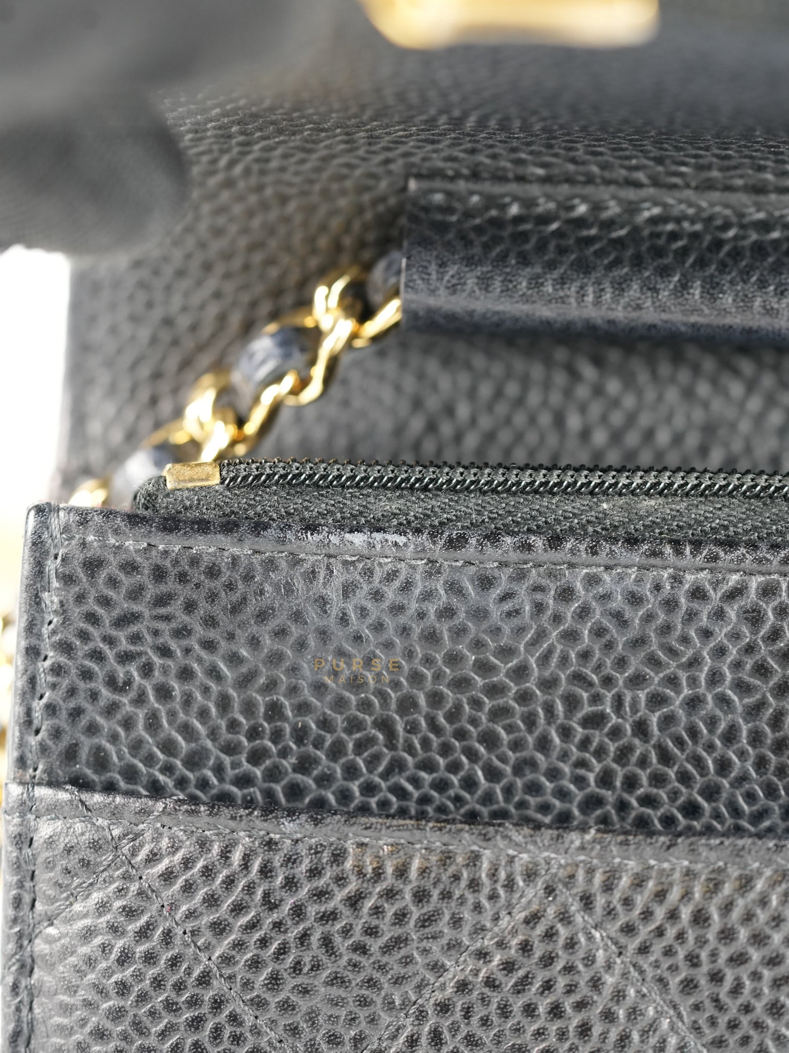 Wallet on Chain in Black Quilted Caviar Leather Gold Hardware Series 28 | Purse Maison Luxury Bags Shop