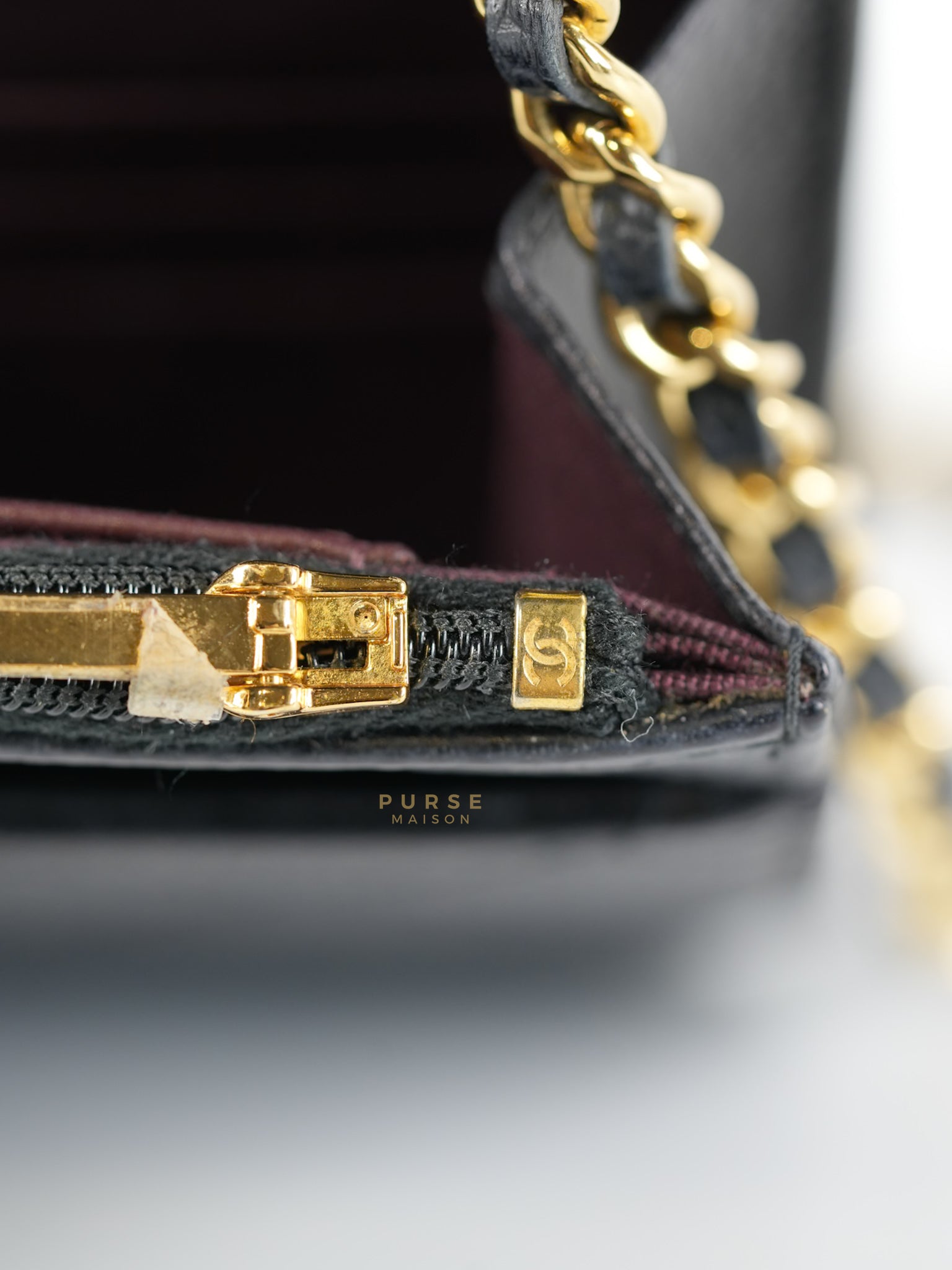 Wallet on Chain in Black Quilted Caviar Leather Gold Hardware Series 28 | Purse Maison Luxury Bags Shop