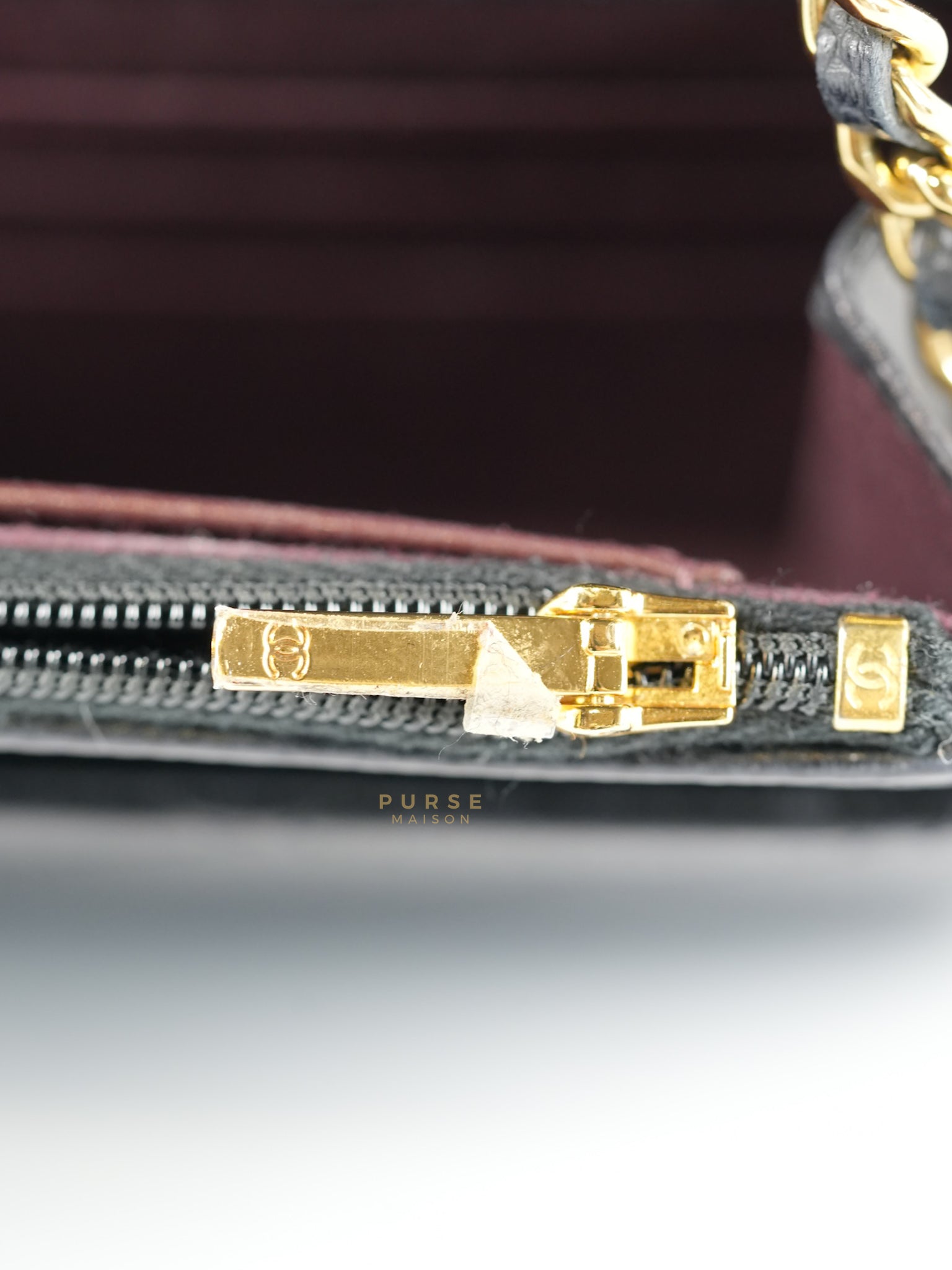 Wallet on Chain in Black Quilted Caviar Leather Gold Hardware Series 28 | Purse Maison Luxury Bags Shop