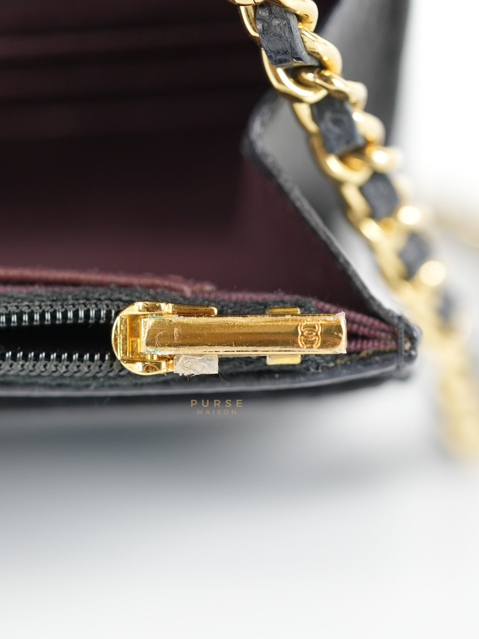 Wallet on Chain in Black Quilted Caviar Leather Gold Hardware Series 28 | Purse Maison Luxury Bags Shop