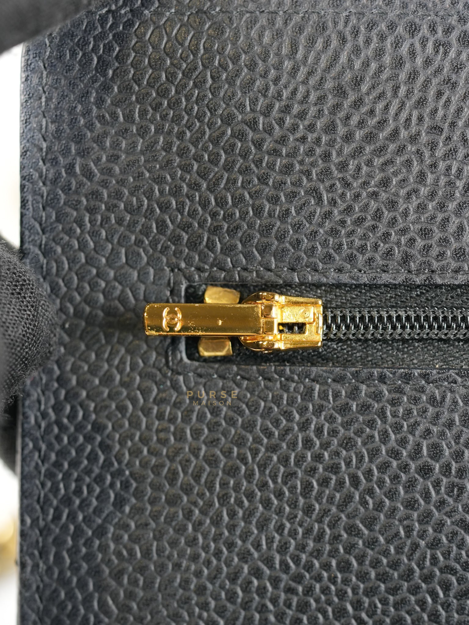 Wallet on Chain in Black Quilted Caviar Leather Gold Hardware Series 28 | Purse Maison Luxury Bags Shop