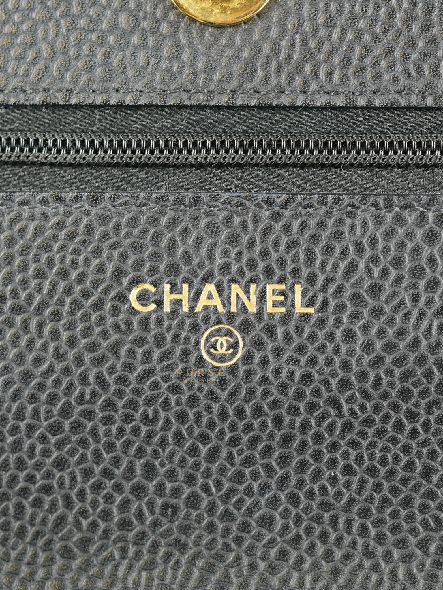 Wallet on Chain in Black Quilted Caviar Leather Gold Hardware Series 28 | Purse Maison Luxury Bags Shop