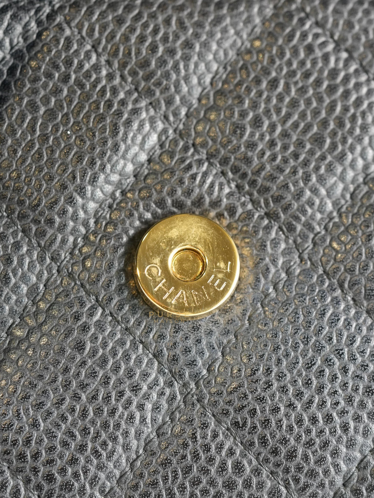 Wallet on Chain in Black Quilted Caviar Leather Gold Hardware Series 28 | Purse Maison Luxury Bags Shop