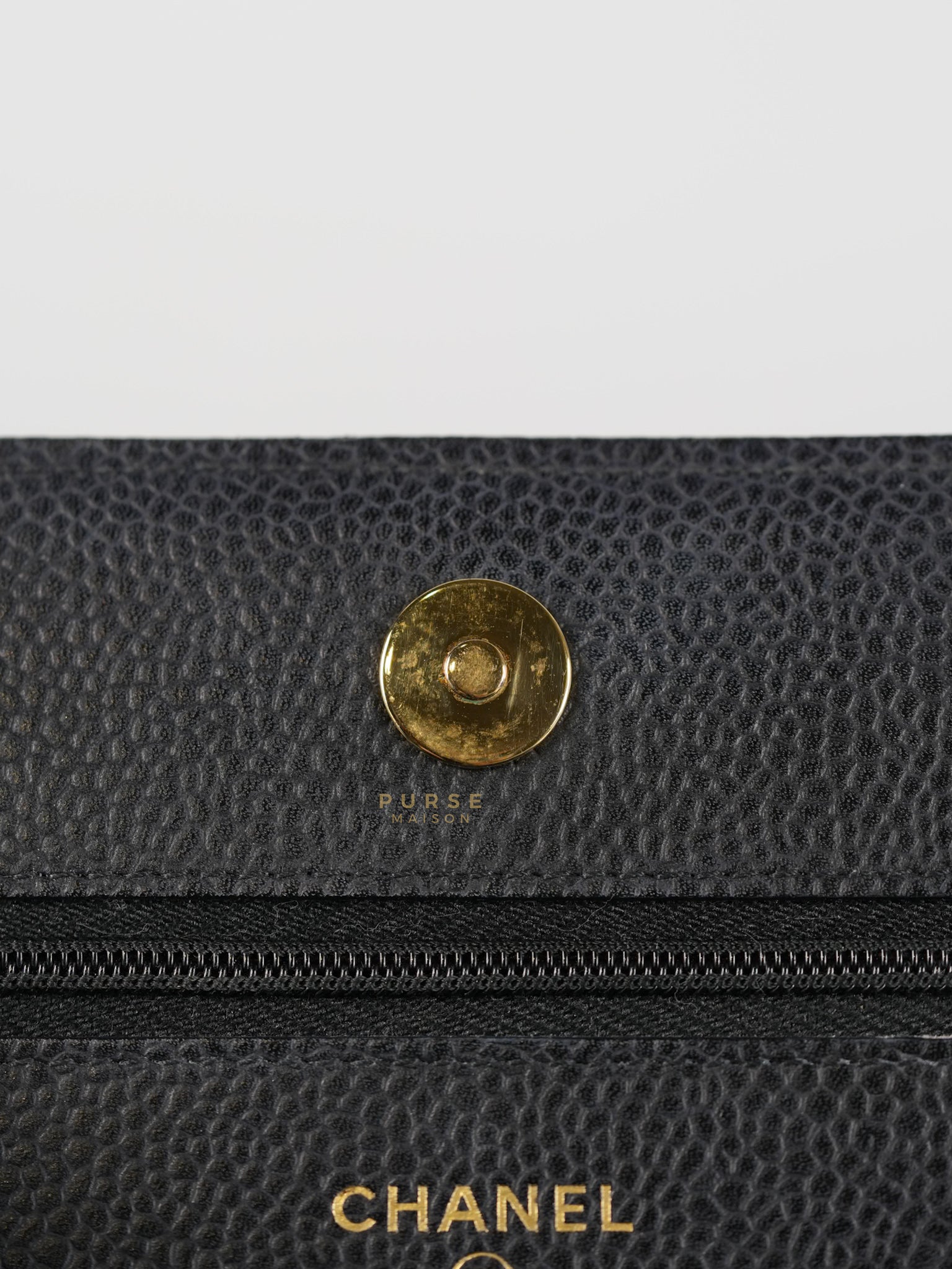 Wallet on Chain in Black Quilted Caviar Leather Gold Hardware Series 28 | Purse Maison Luxury Bags Shop