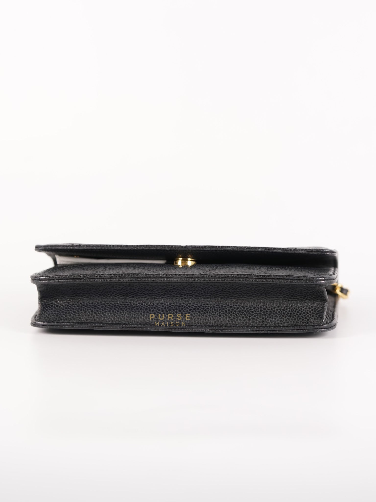 Wallet on Chain in Black Quilted Caviar Leather Gold Hardware Series 28 | Purse Maison Luxury Bags Shop