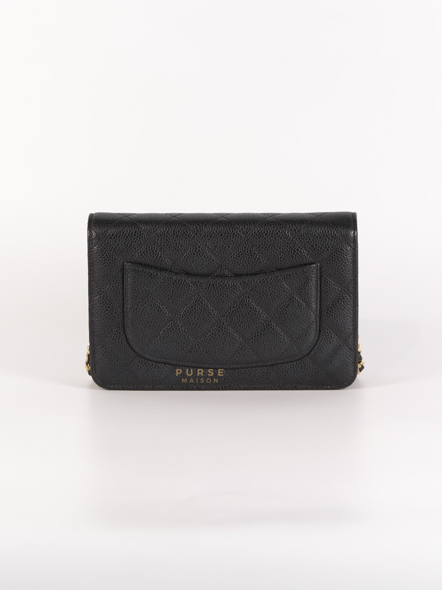 Wallet on Chain in Black Quilted Caviar Leather Gold Hardware Series 28 | Purse Maison Luxury Bags Shop