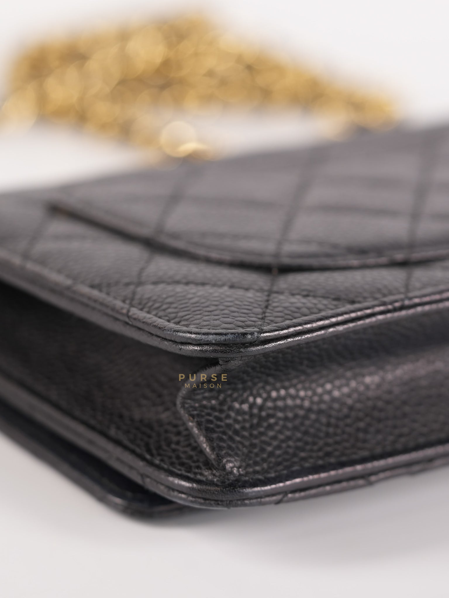 Wallet on Chain in Black Quilted Caviar Leather Gold Hardware Series 28 | Purse Maison Luxury Bags Shop
