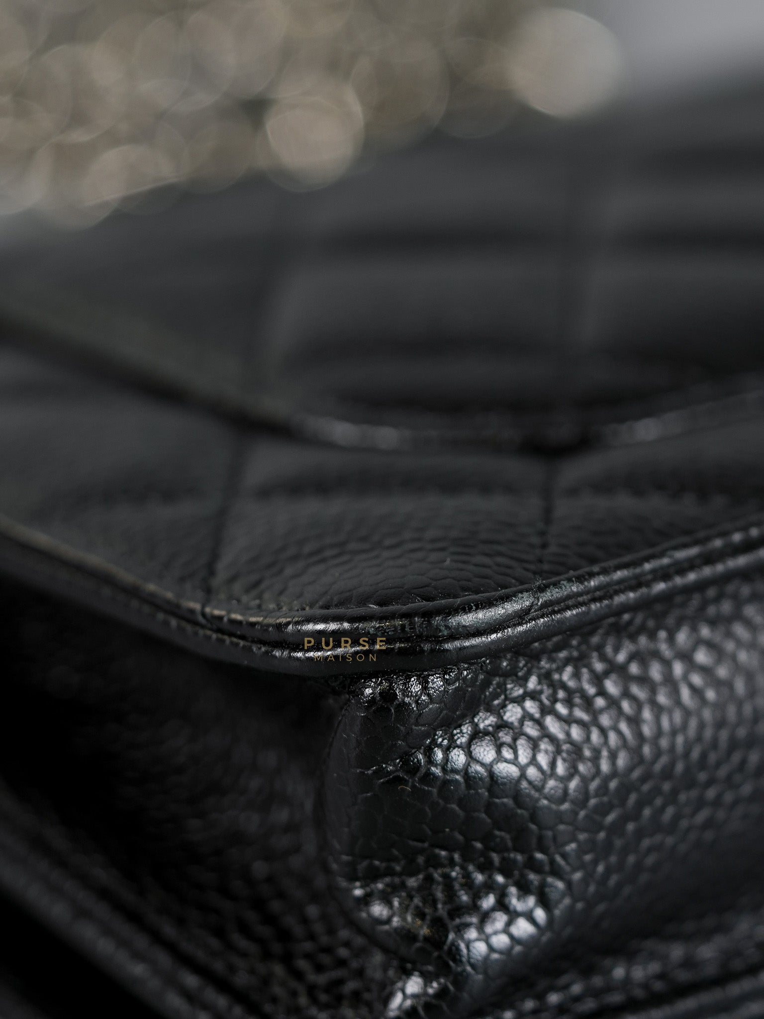 Wallet on Chain in Black Quilted Caviar Leather & Silver Hardware (Microchip) | Purse Maison Luxury Bags Shop
