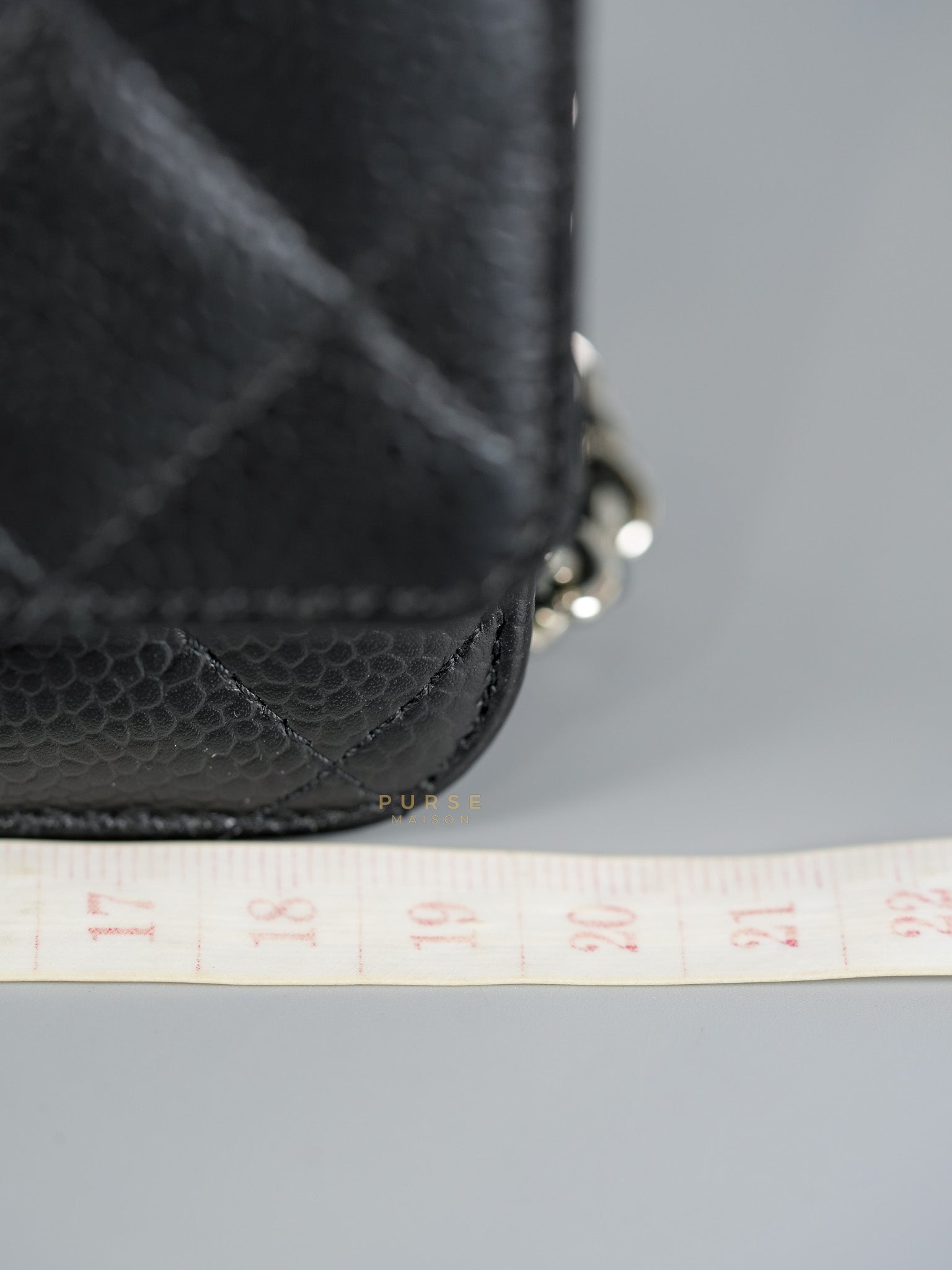 Wallet on Chain in Black Quilted Caviar Leather & Silver Hardware (Microchip) | Purse Maison Luxury Bags Shop