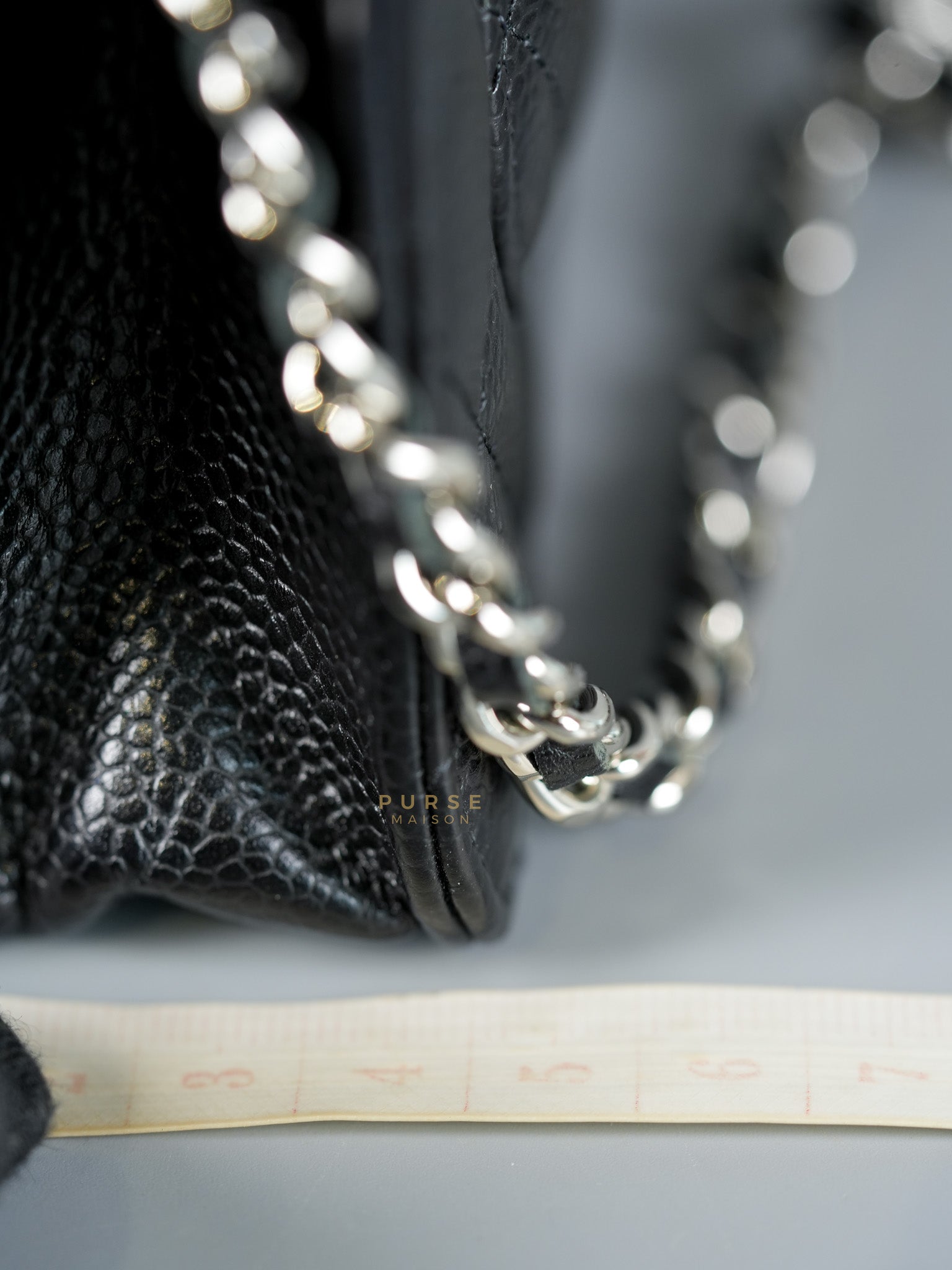 Wallet on Chain in Black Quilted Caviar Leather & Silver Hardware (Microchip) | Purse Maison Luxury Bags Shop