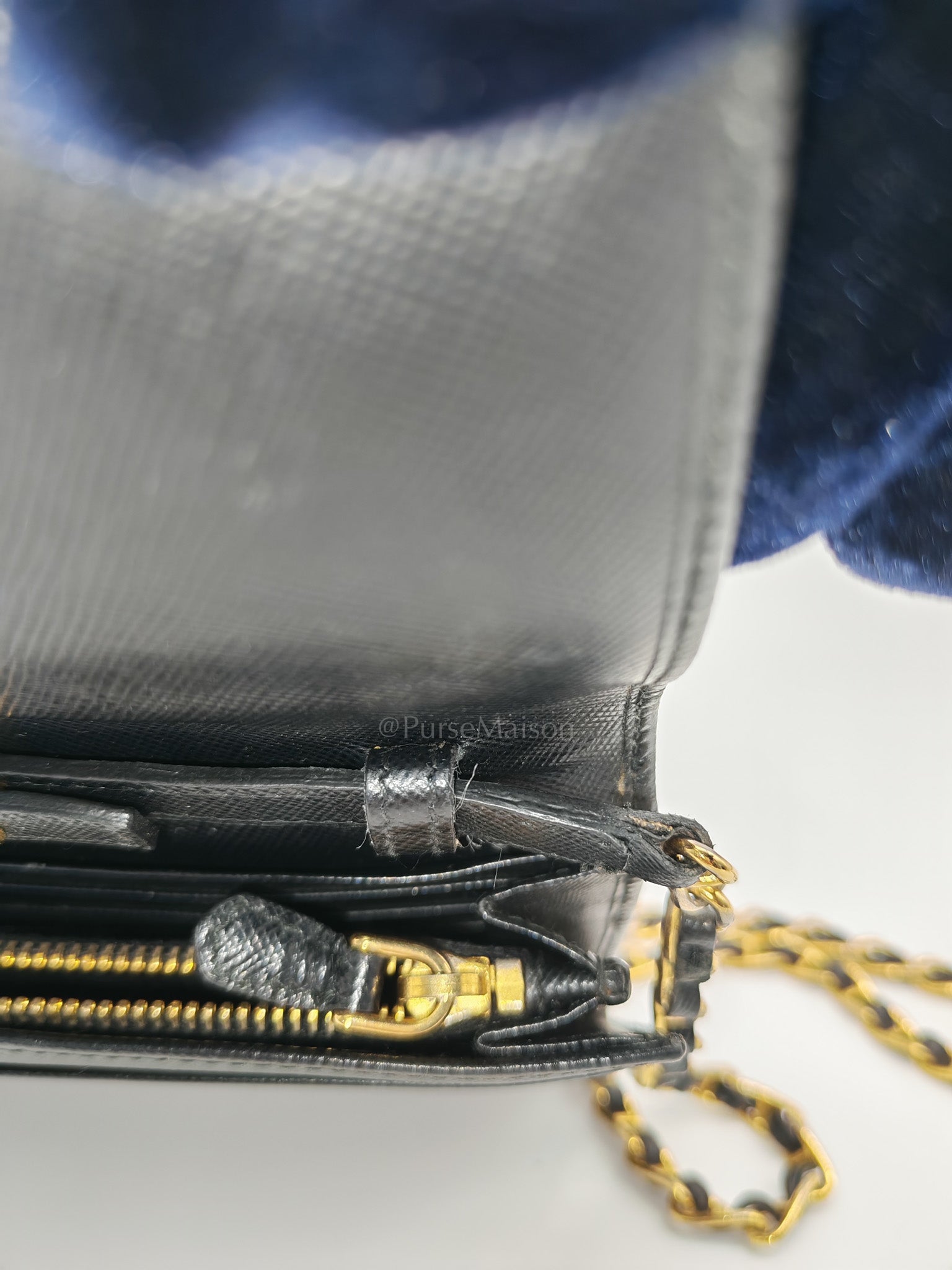 Wallet On Chain in Black Saffiano Leather & Gold Hardware | Purse Maison Luxury Bags Shop