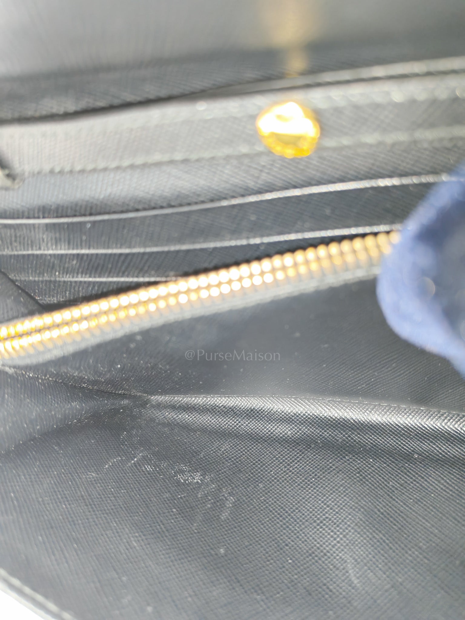 Wallet On Chain in Black Saffiano Leather & Gold Hardware | Purse Maison Luxury Bags Shop
