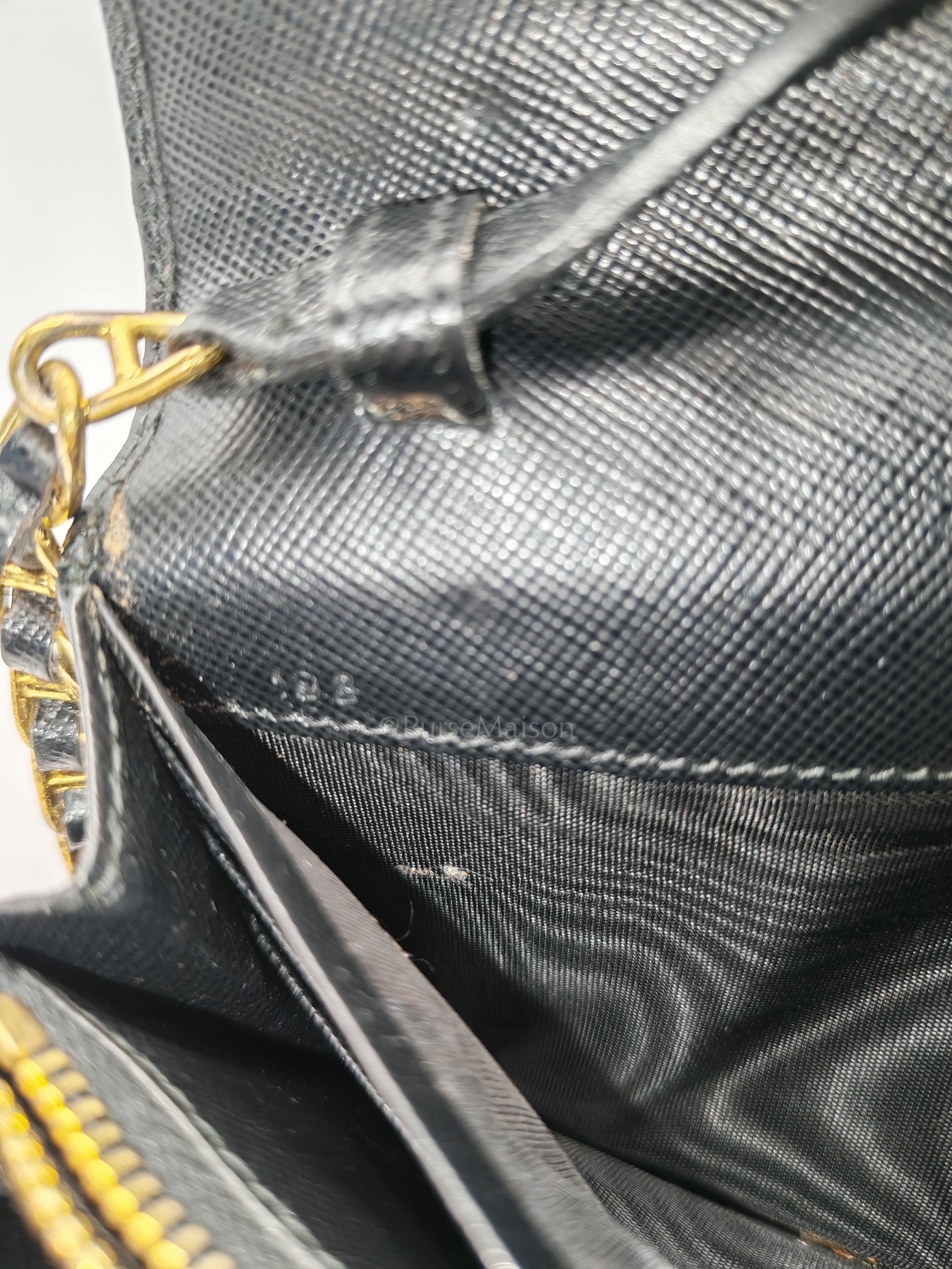 Wallet On Chain in Black Saffiano Leather & Gold Hardware | Purse Maison Luxury Bags Shop