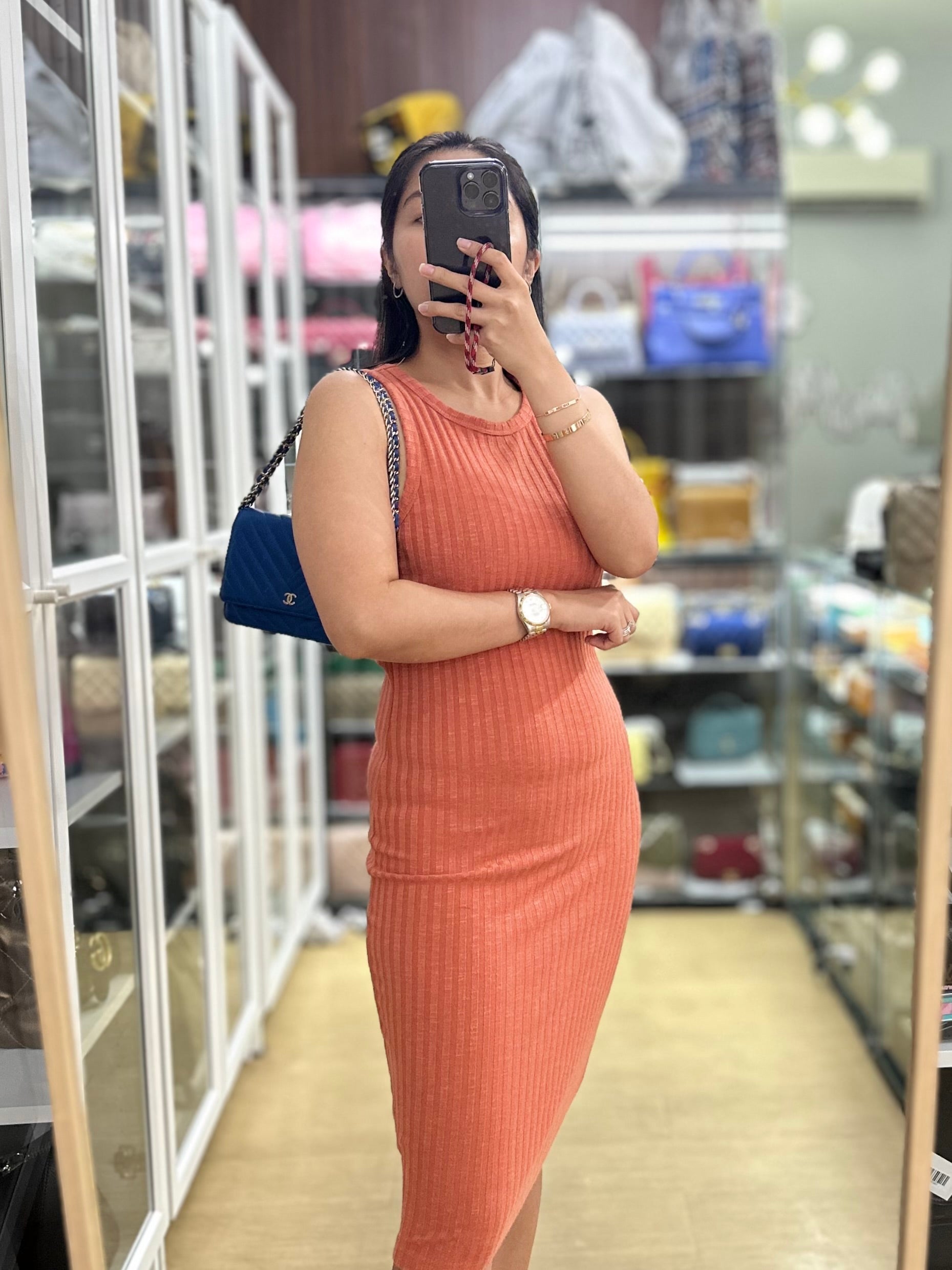 Wallet On Chain in Blue Chevron Lambskin Leather and Light Gold Hardware (Series 27) | Purse Maison Luxury Bags Shop