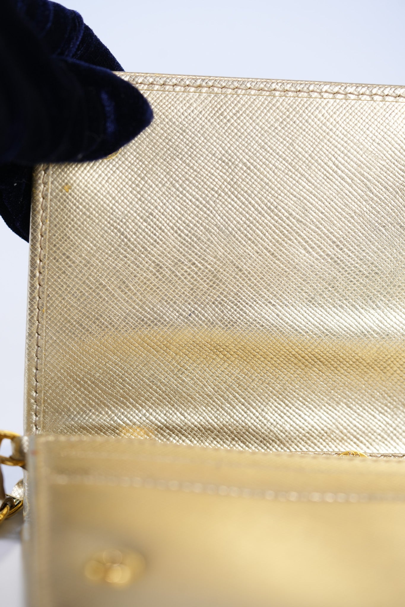 Wallet on Chain in Gold Saffiano Metal Leather & Gold Hardware | Purse Maison Luxury Bags Shop