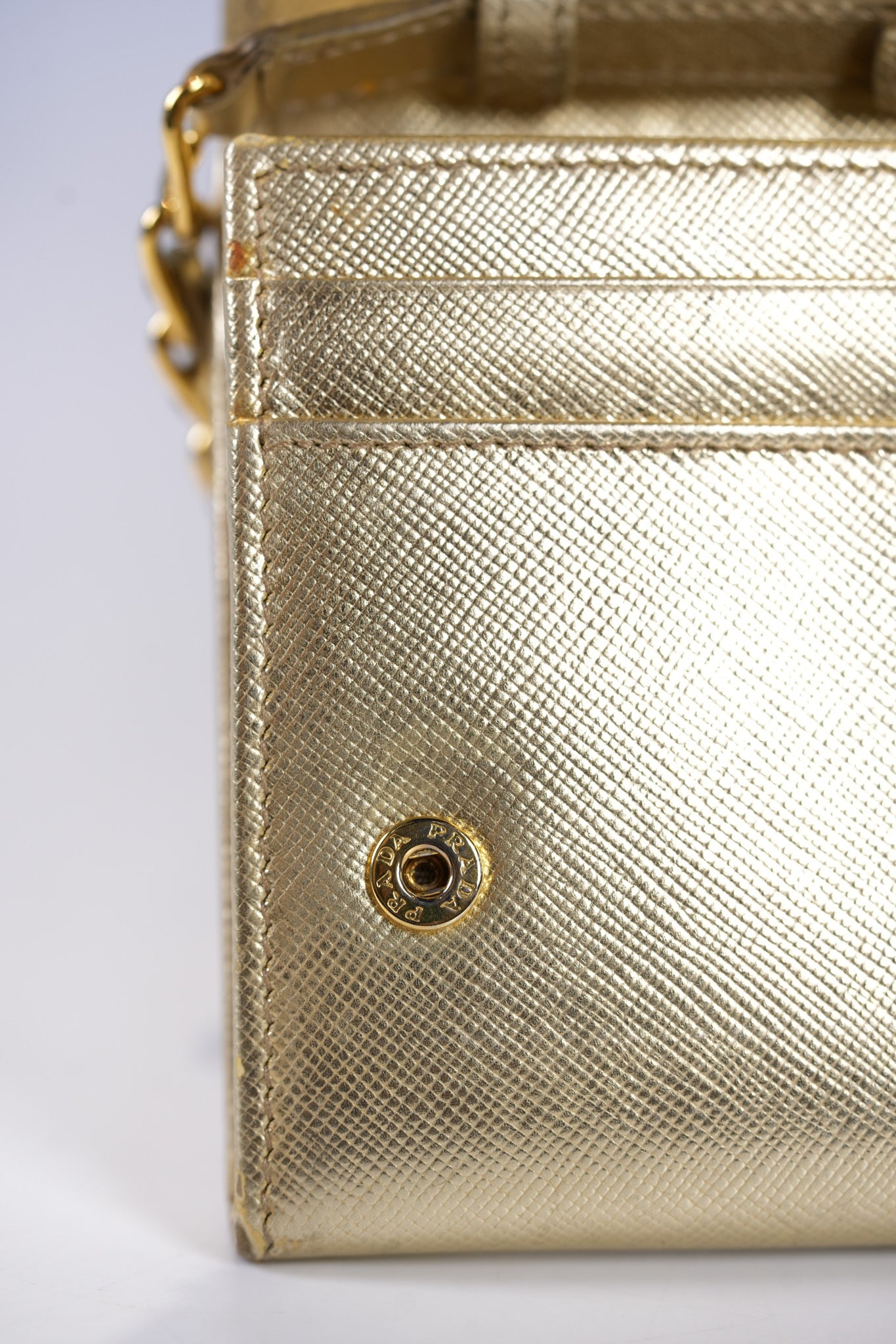 Wallet on Chain in Gold Saffiano Metal Leather & Gold Hardware | Purse Maison Luxury Bags Shop
