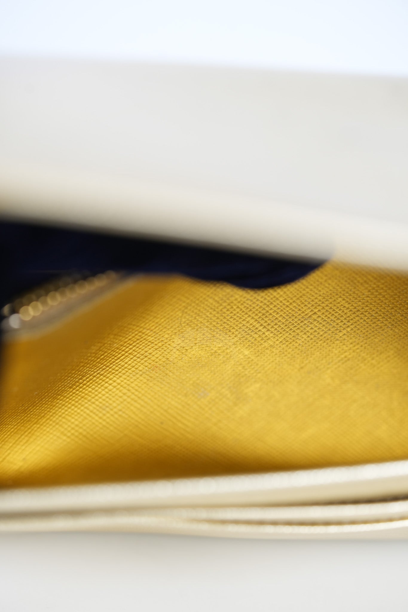 Wallet on Chain in Gold Saffiano Metal Leather & Gold Hardware | Purse Maison Luxury Bags Shop