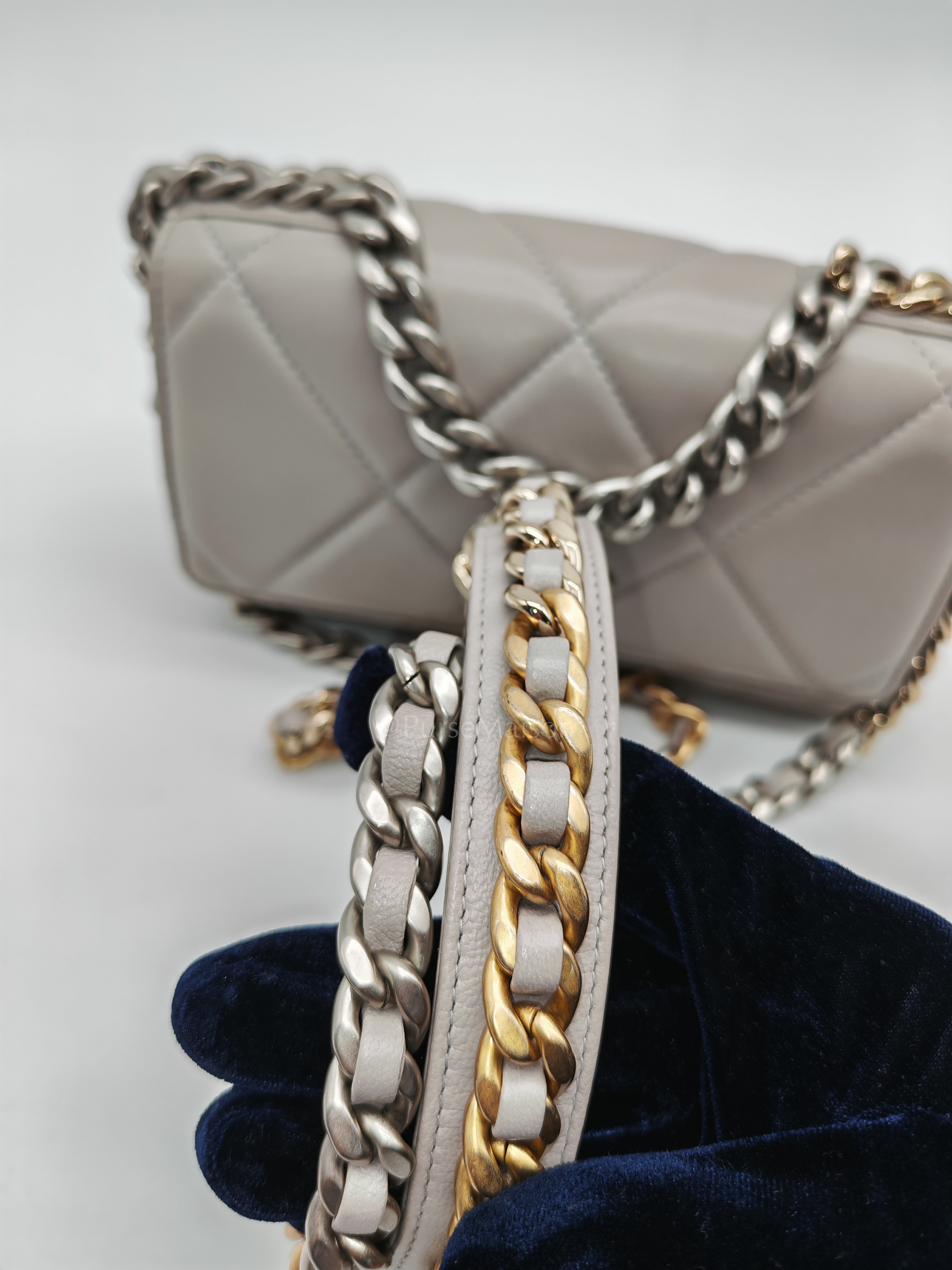 Wallet on Chain in Gray Lambskin Leather & Mixed Hardware Microchip | Purse Maison Luxury Bags Shop