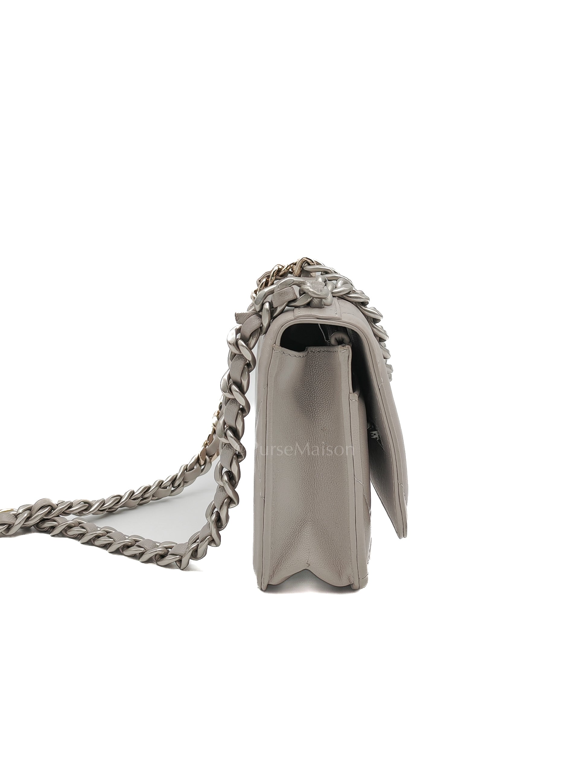 Wallet on Chain in Gray Lambskin Leather & Mixed Hardware Microchip | Purse Maison Luxury Bags Shop