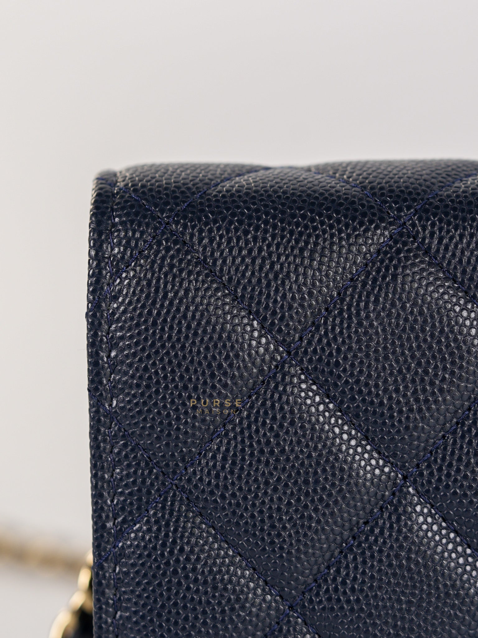 Wallet on Chain in Navy Blue Quilted Caviar Leather & Light Gold Hardware(Series 26) | Purse Maison Luxury Bags Shop