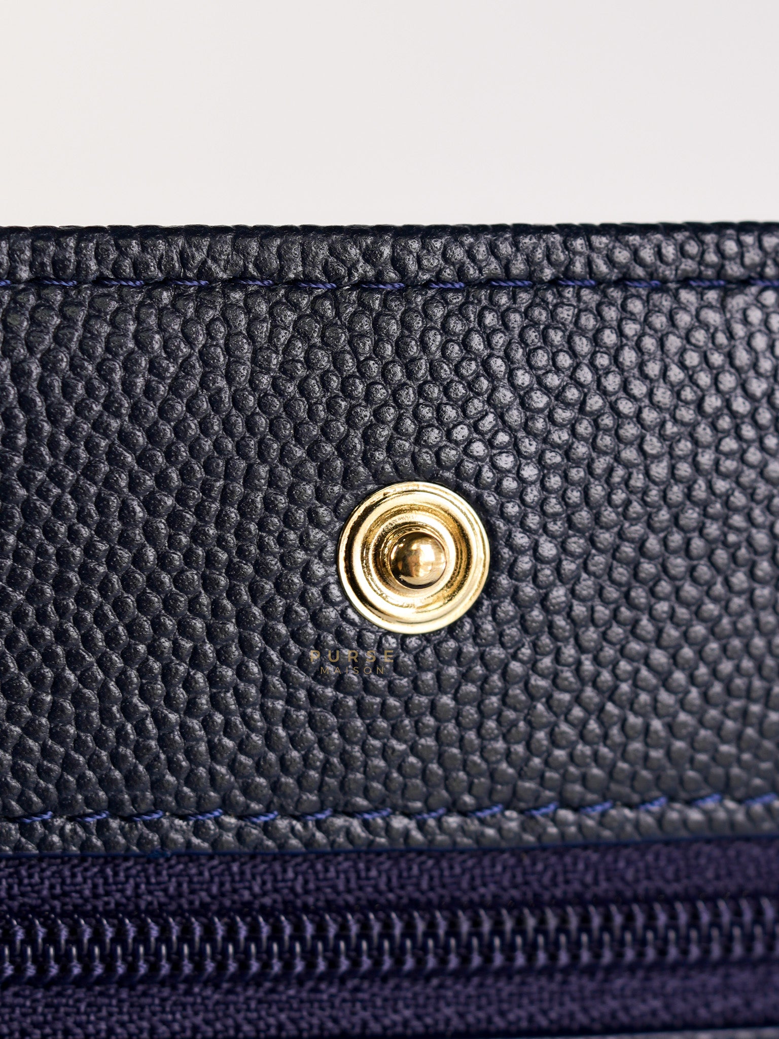 Wallet on Chain in Navy Blue Quilted Caviar Leather & Light Gold Hardware(Series 26) | Purse Maison Luxury Bags Shop