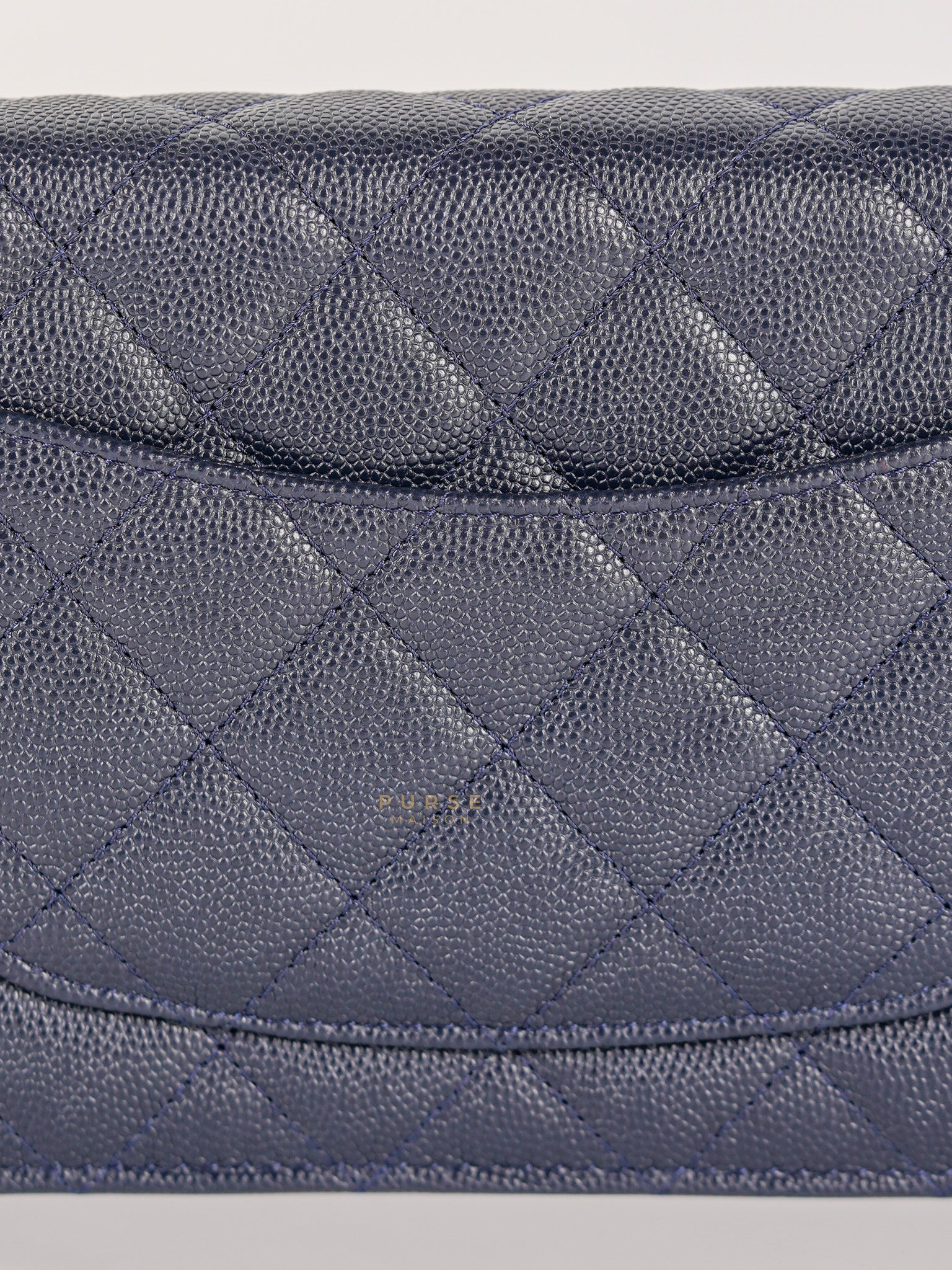 Wallet on Chain in Navy Blue Quilted Caviar Leather & Light Gold Hardware(Series 26) | Purse Maison Luxury Bags Shop