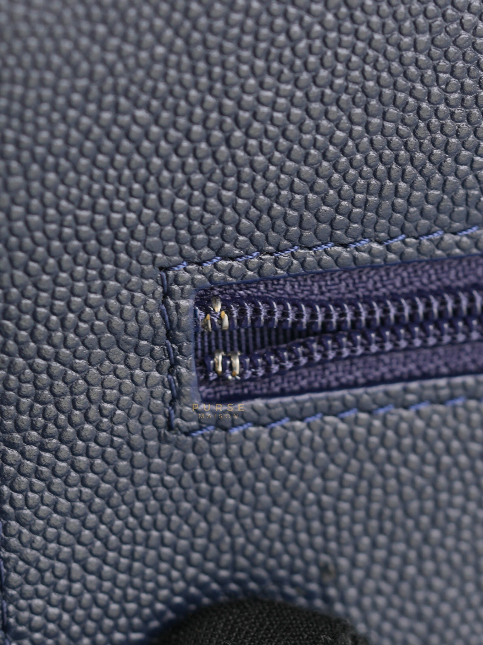 Wallet on Chain in Navy Blue Quilted Caviar Leather & Light Gold Hardware(Series 26) | Purse Maison Luxury Bags Shop