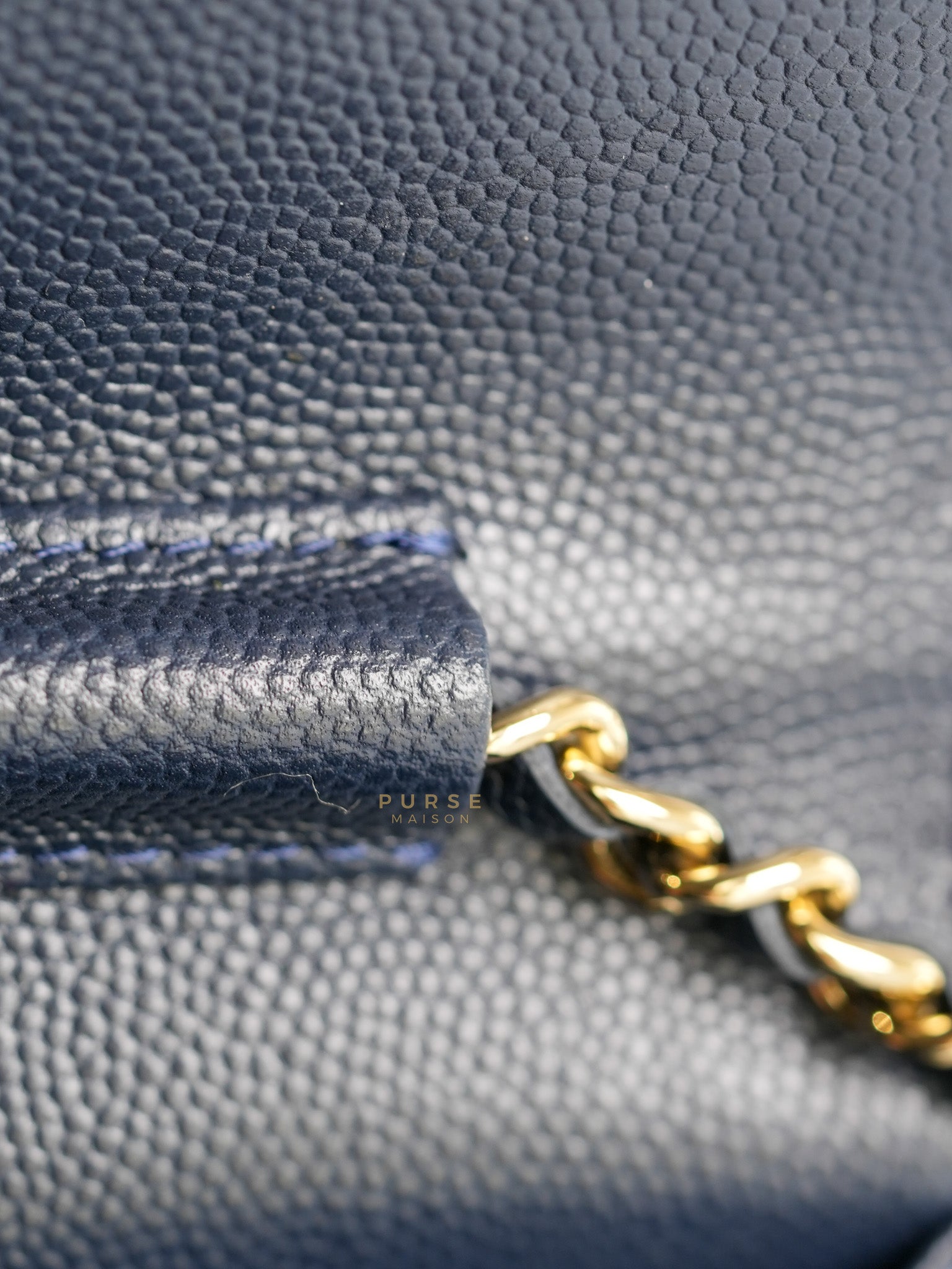 Wallet on Chain in Navy Blue Quilted Caviar Leather & Light Gold Hardware(Series 26) | Purse Maison Luxury Bags Shop
