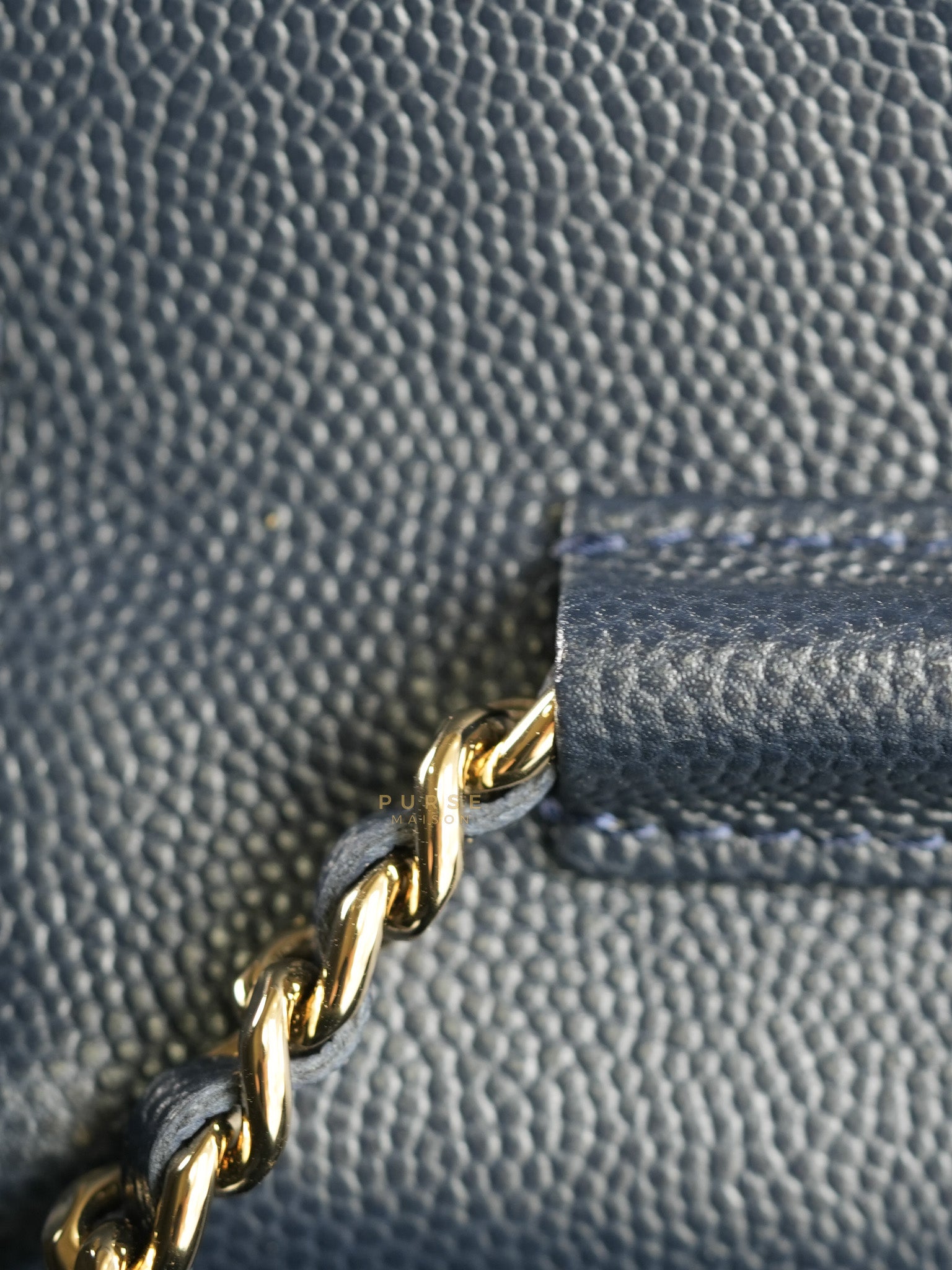 Wallet on Chain in Navy Blue Quilted Caviar Leather & Light Gold Hardware(Series 26) | Purse Maison Luxury Bags Shop