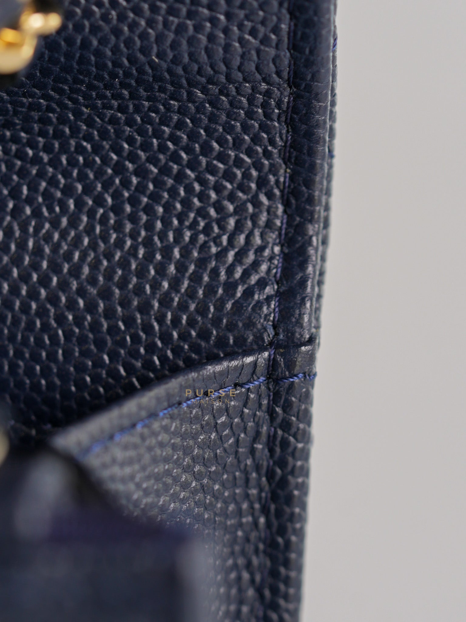 Wallet on Chain in Navy Blue Quilted Caviar Leather & Light Gold Hardware(Series 26) | Purse Maison Luxury Bags Shop