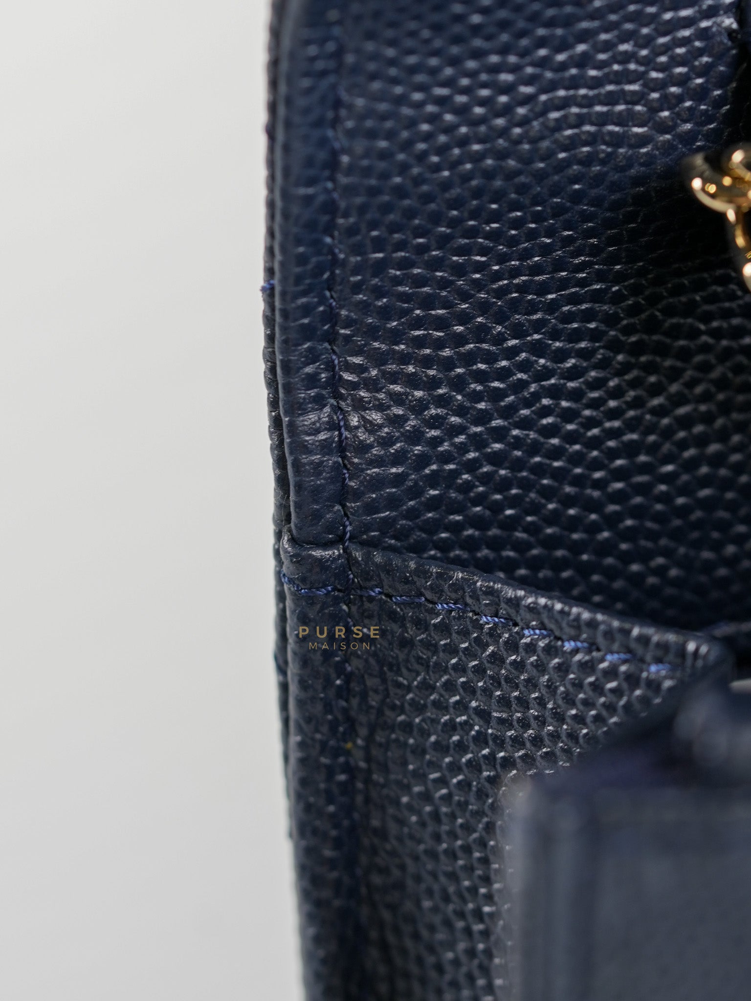 Wallet on Chain in Navy Blue Quilted Caviar Leather & Light Gold Hardware(Series 26) | Purse Maison Luxury Bags Shop