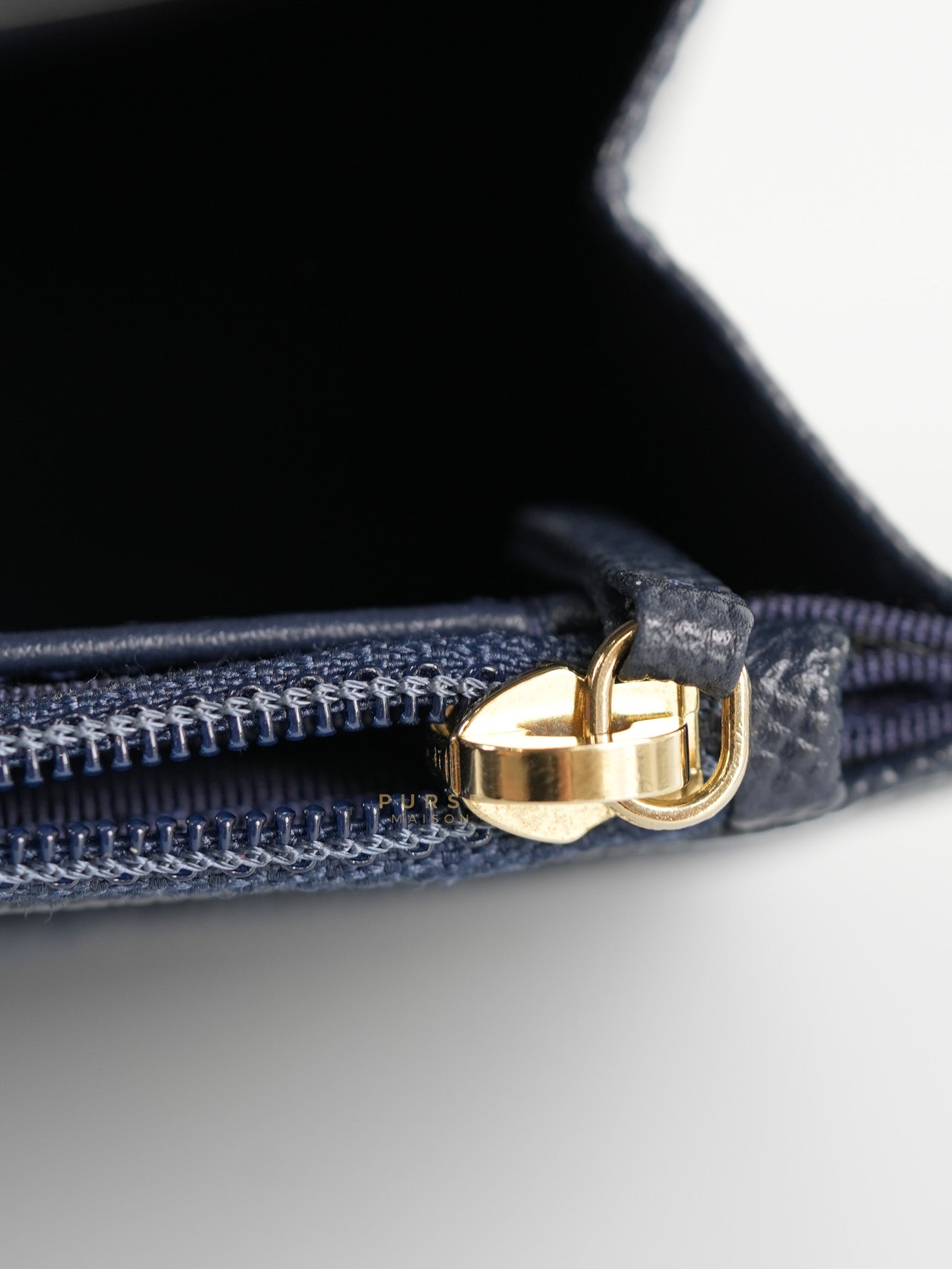 Wallet on Chain in Navy Blue Quilted Caviar Leather & Light Gold Hardware(Series 26) | Purse Maison Luxury Bags Shop