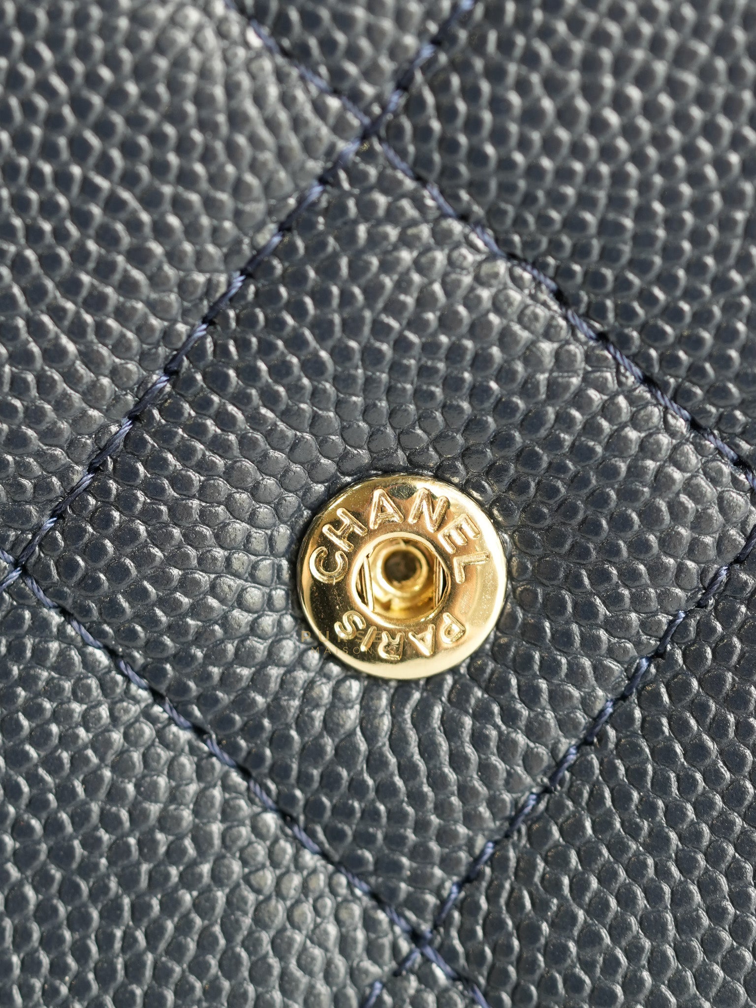 Wallet on Chain in Navy Blue Quilted Caviar Leather & Light Gold Hardware(Series 26) | Purse Maison Luxury Bags Shop
