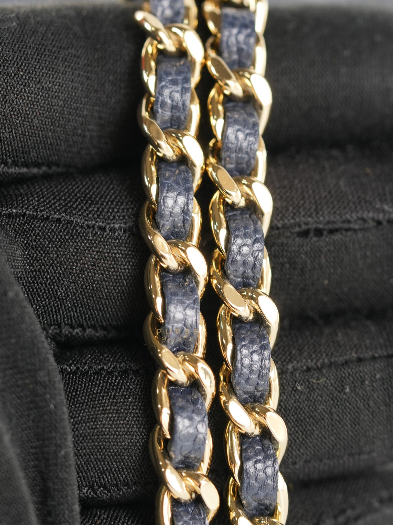 Wallet on Chain in Navy Blue Quilted Caviar Leather & Light Gold Hardware(Series 26) | Purse Maison Luxury Bags Shop