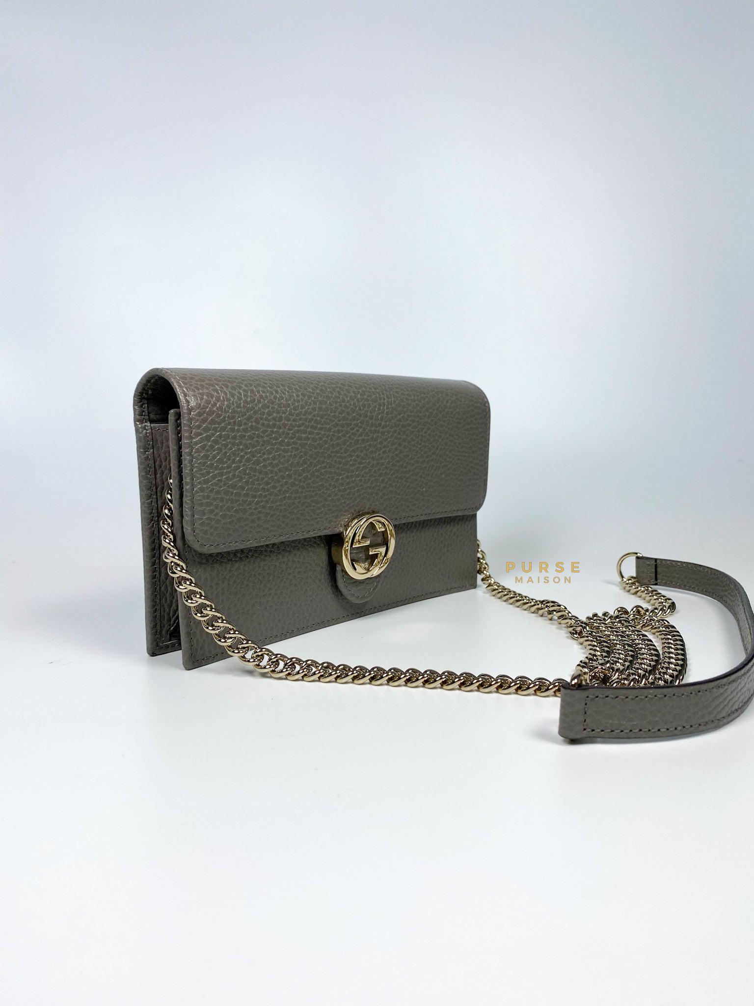 Gucci Wallet on Chain Grey Interlocking Leather Crossbody Bag