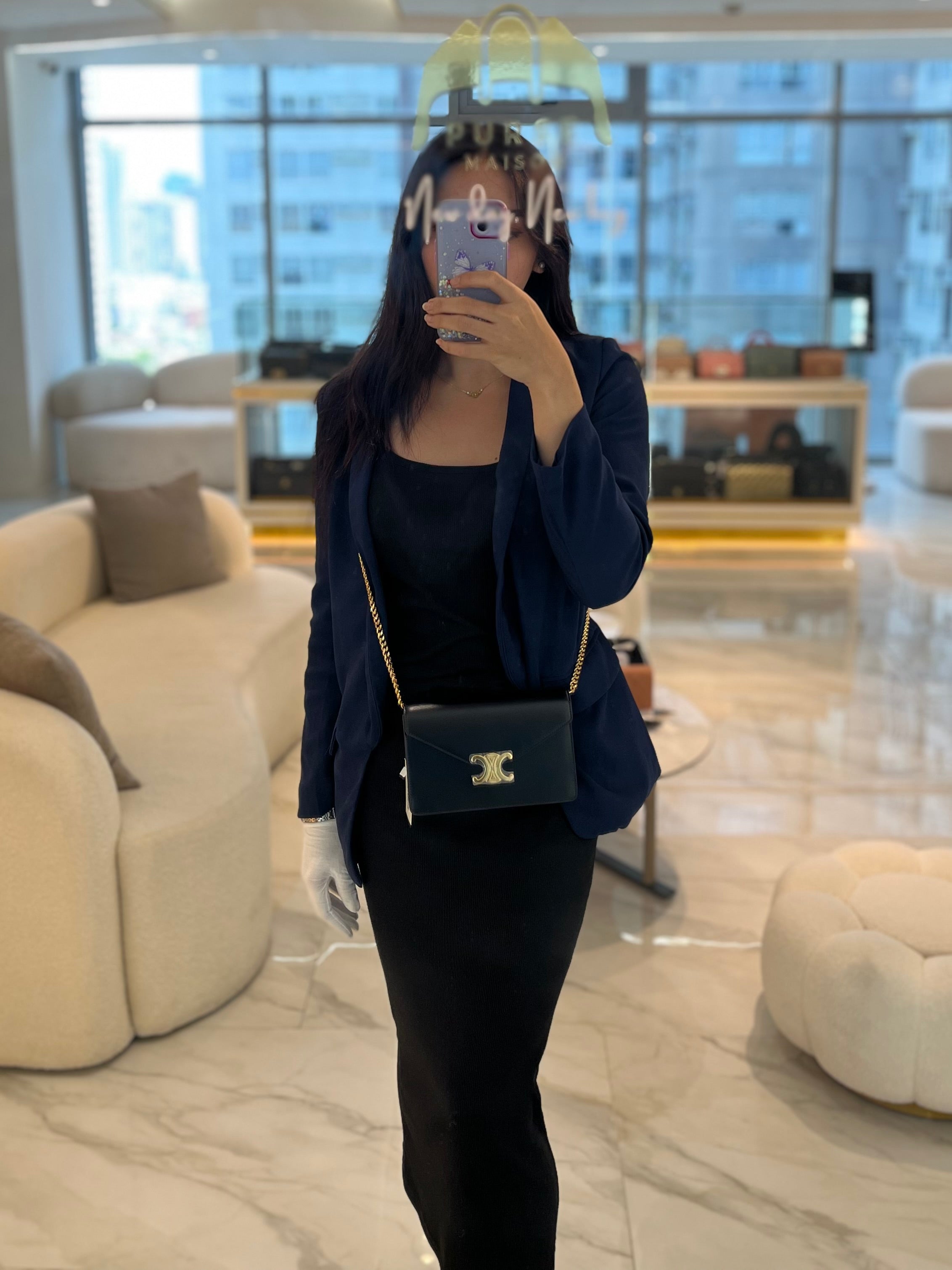 Wallet On Chain Margo Black in Smooth Leather | Purse Maison Luxury Bags Shop