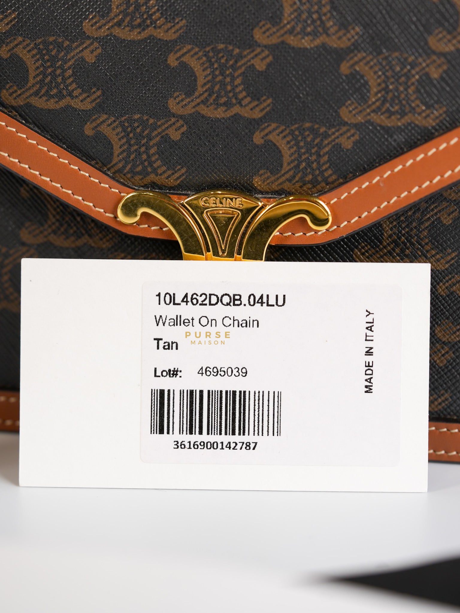 Wallet On Chain Margo Tan in Triomphe Canvas and Calfskin | Purse Maison Luxury Bags Shop